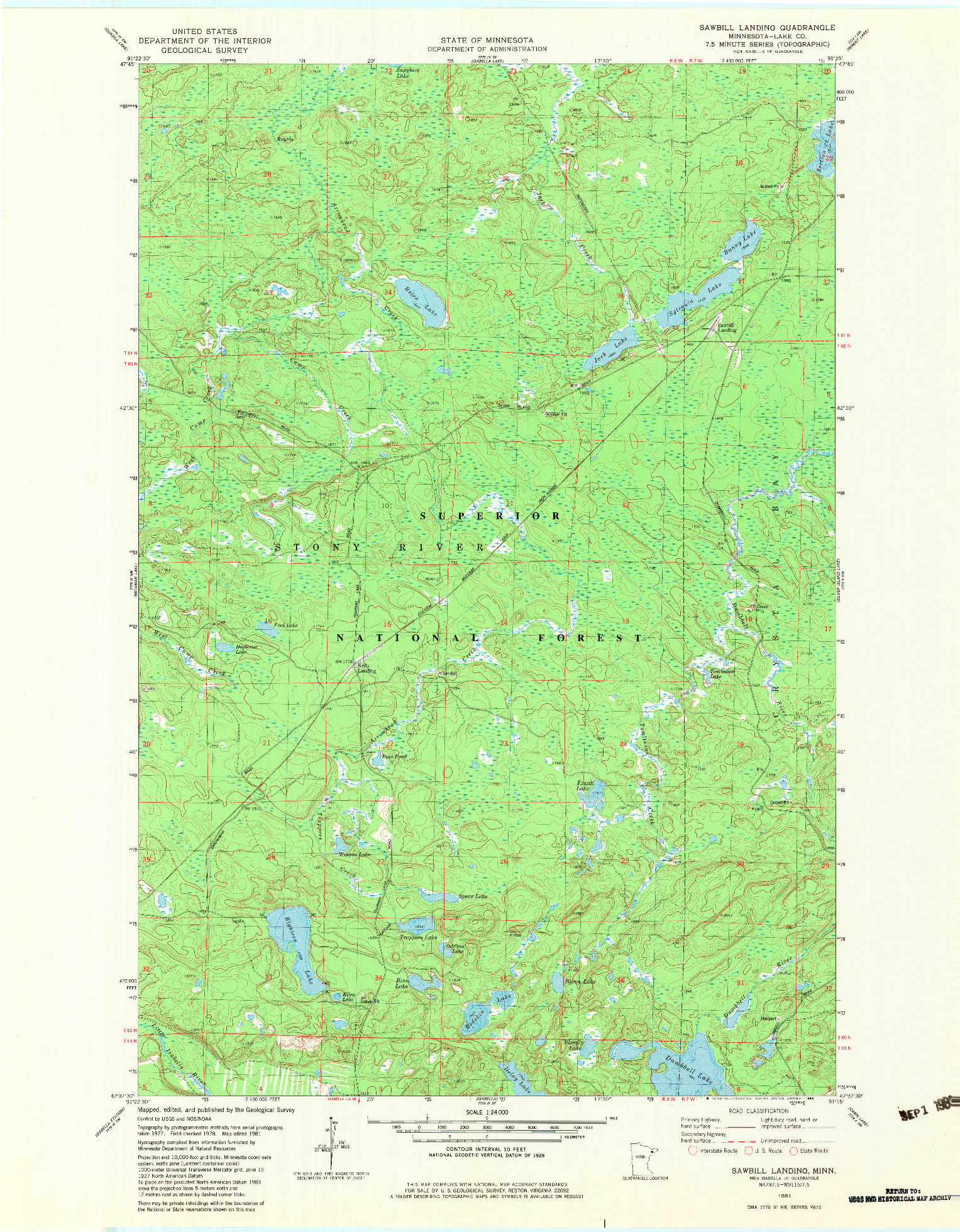 USGS 1:24000-SCALE QUADRANGLE FOR SAWBILL LANDING, MN 1981