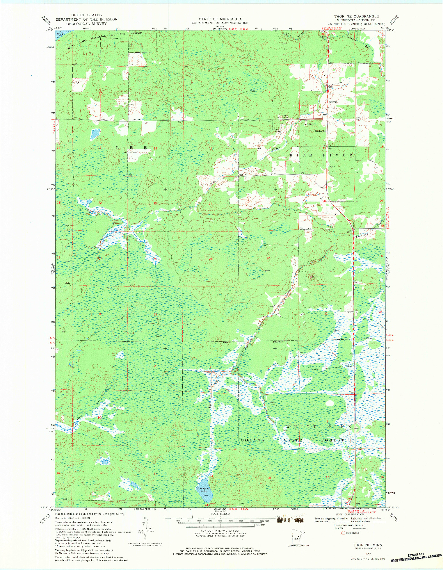 USGS 1:24000-SCALE QUADRANGLE FOR THOR NE, MN 1969