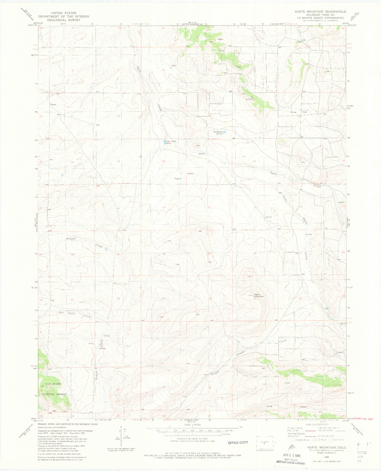 USGS 1:24000-SCALE QUADRANGLE FOR AGATE MOUNTAIN, CO 1983