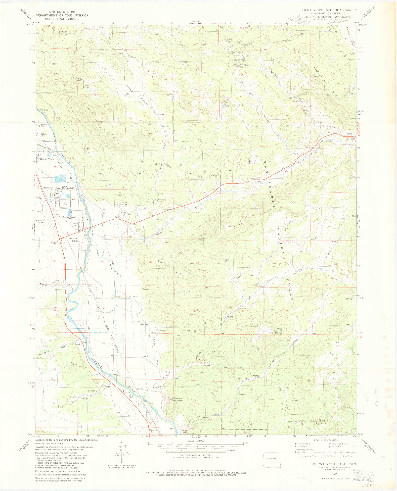 USGS 1:24000-SCALE QUADRANGLE FOR BUENA VISTA EAST, CO 1983