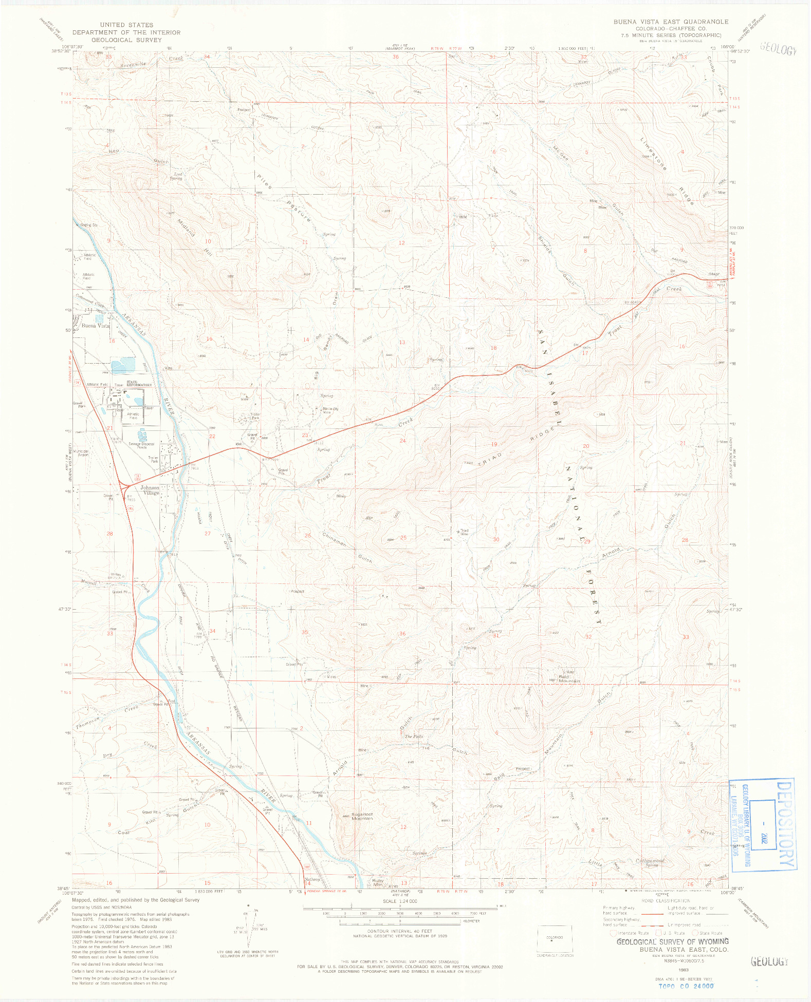 USGS 1:24000-SCALE QUADRANGLE FOR BUENA VISTA EAST, CO 1983