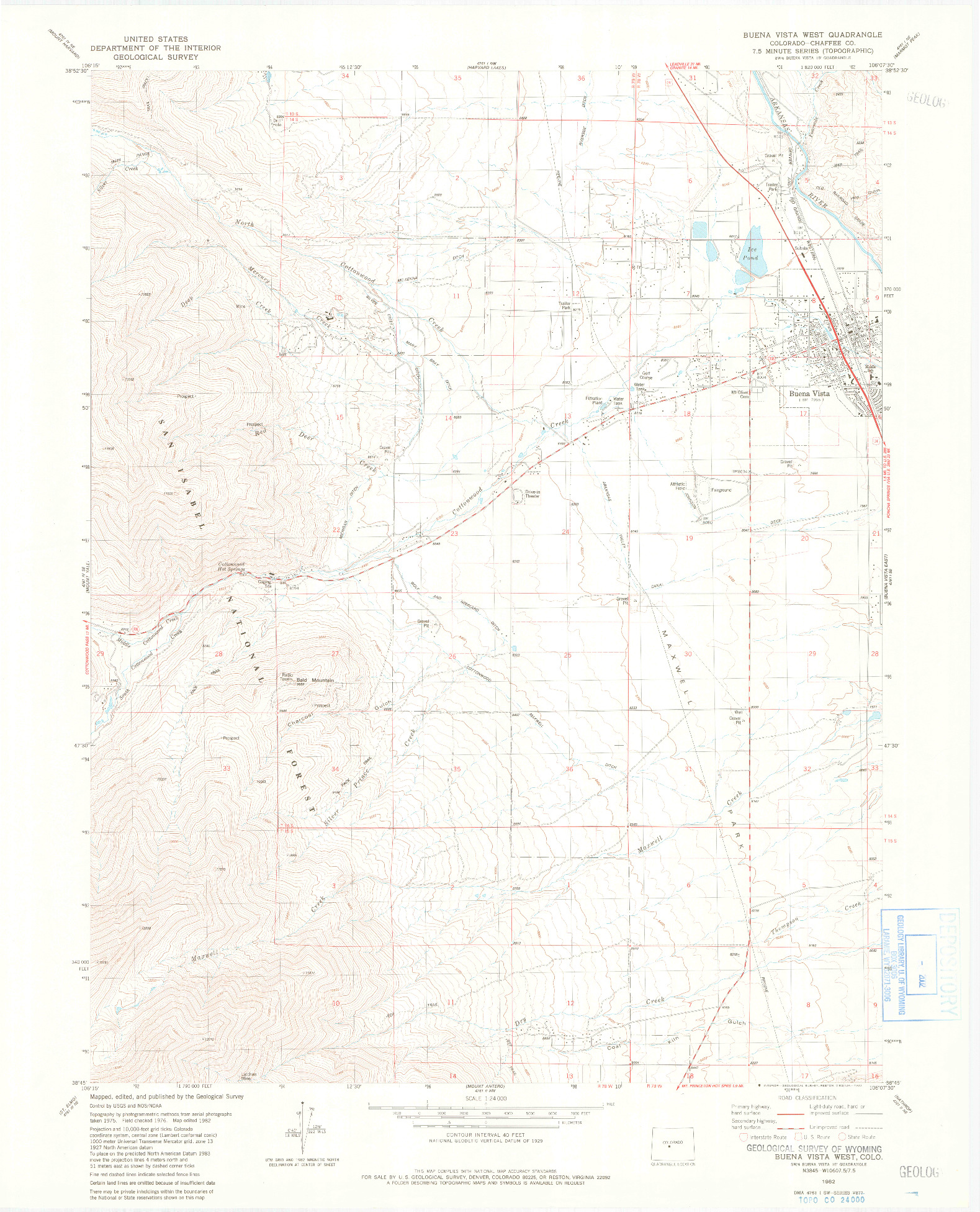 USGS 1:24000-SCALE QUADRANGLE FOR BUENA VISTA WEST, CO 1982