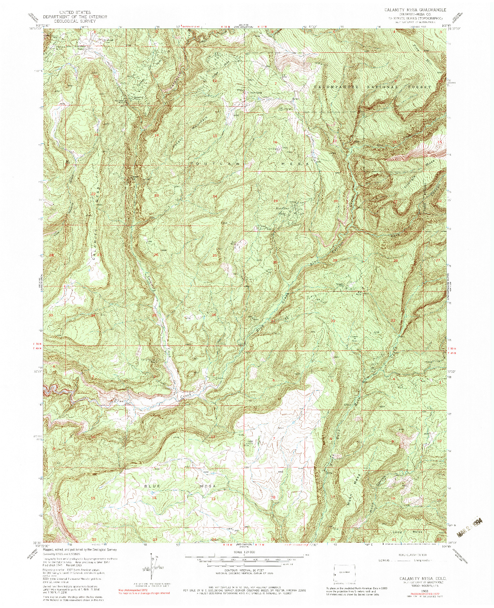 USGS 1:24000-SCALE QUADRANGLE FOR CALAMITY MESA, CO 1960