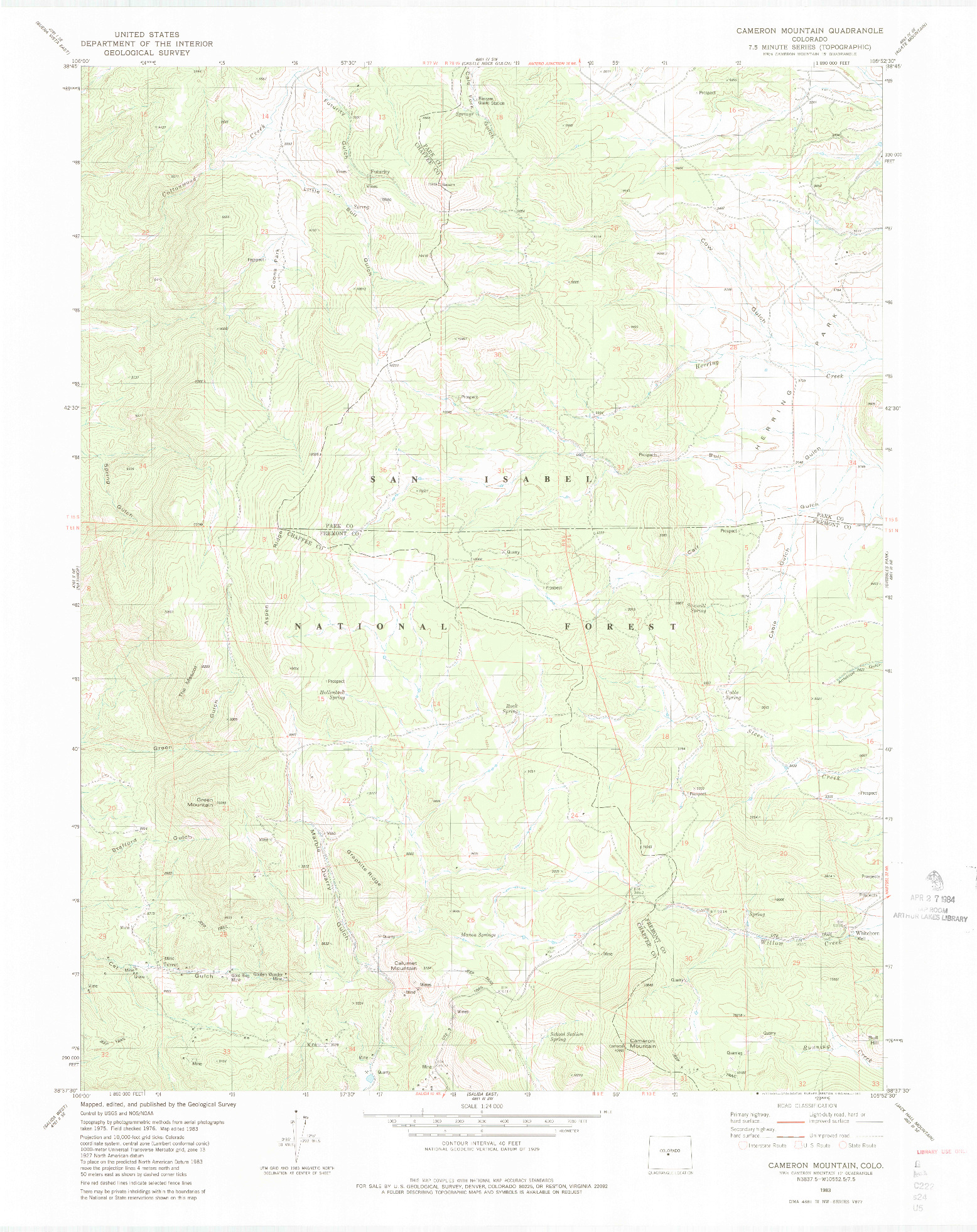 USGS 1:24000-SCALE QUADRANGLE FOR CAMERON MOUNTAIN, CO 1983