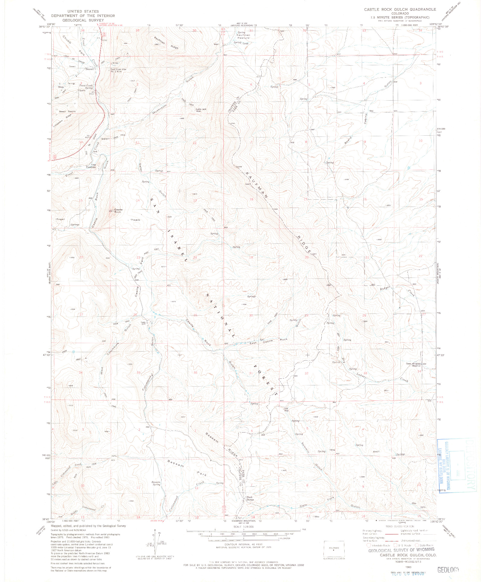 USGS 1:24000-SCALE QUADRANGLE FOR CASTLE ROCK GULCH, CO 1983