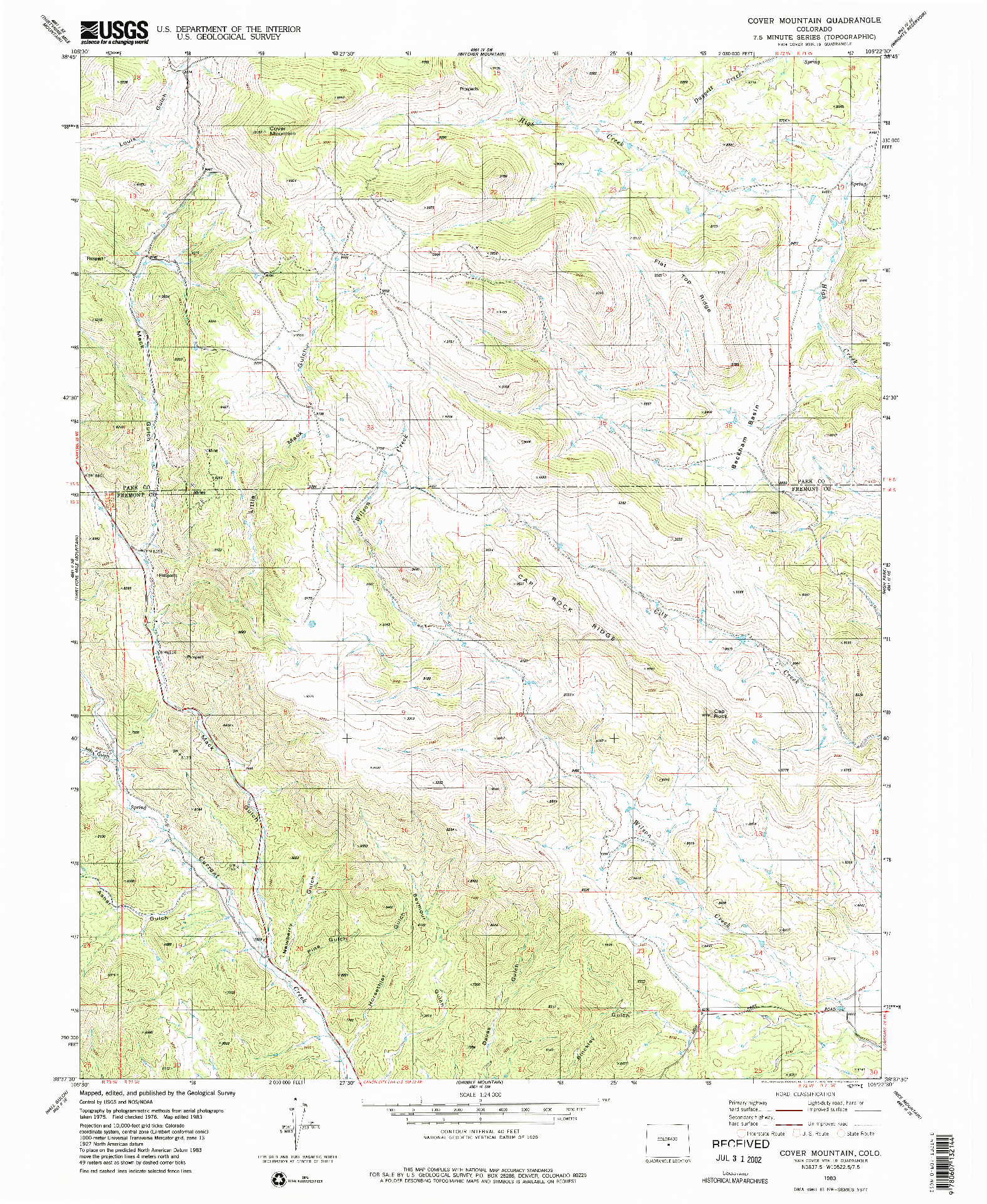 USGS 1:24000-SCALE QUADRANGLE FOR COVER MOUNTAIN, CO 1983