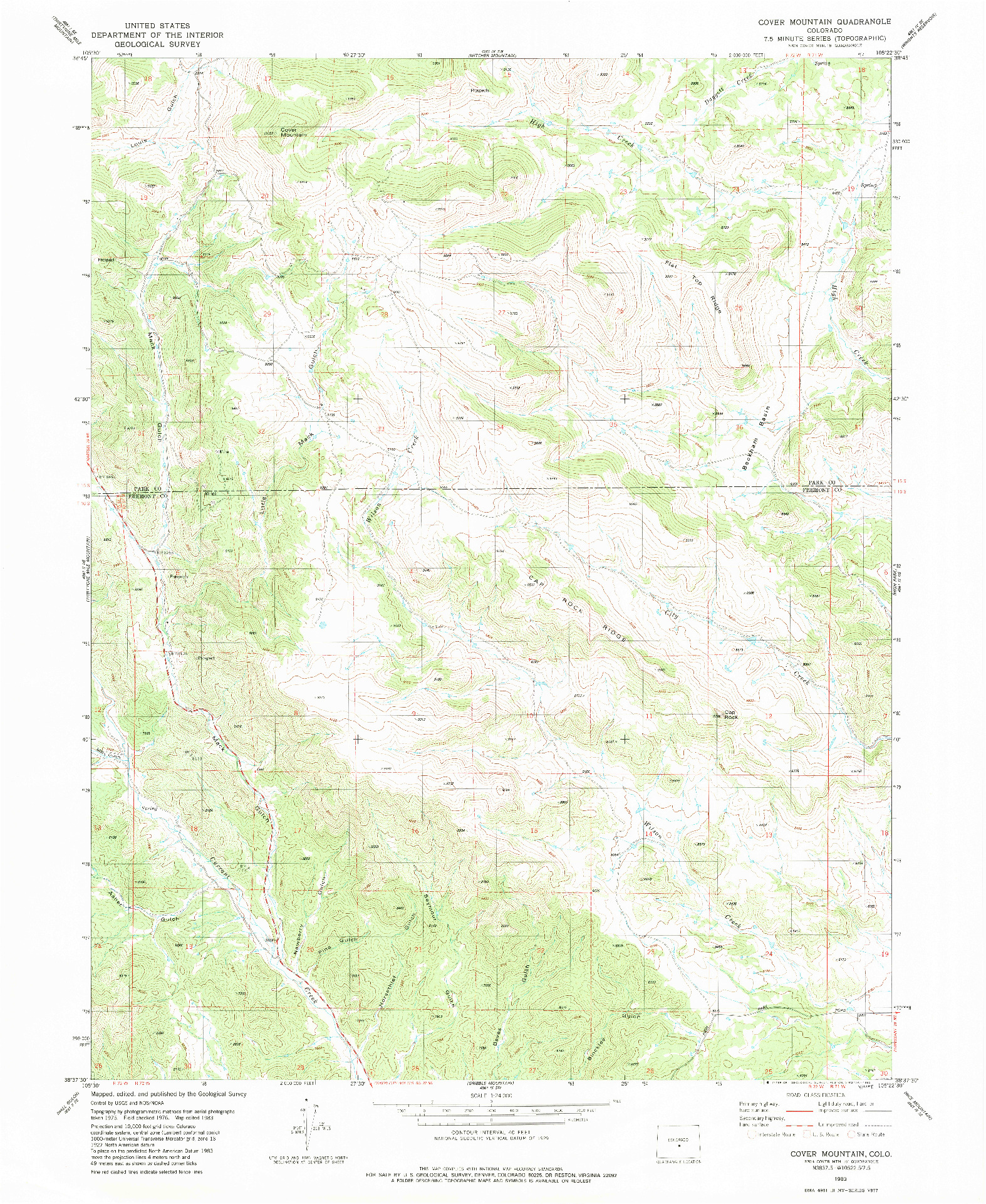 USGS 1:24000-SCALE QUADRANGLE FOR COVER MOUNTAIN, CO 1983