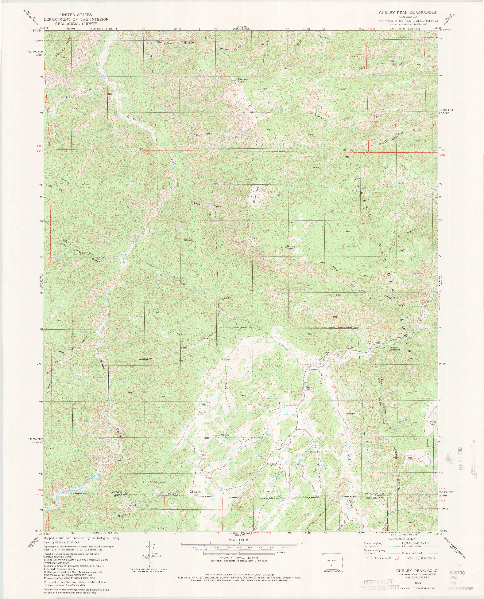 USGS 1:24000-SCALE QUADRANGLE FOR CURLEY PEAK, CO 1980