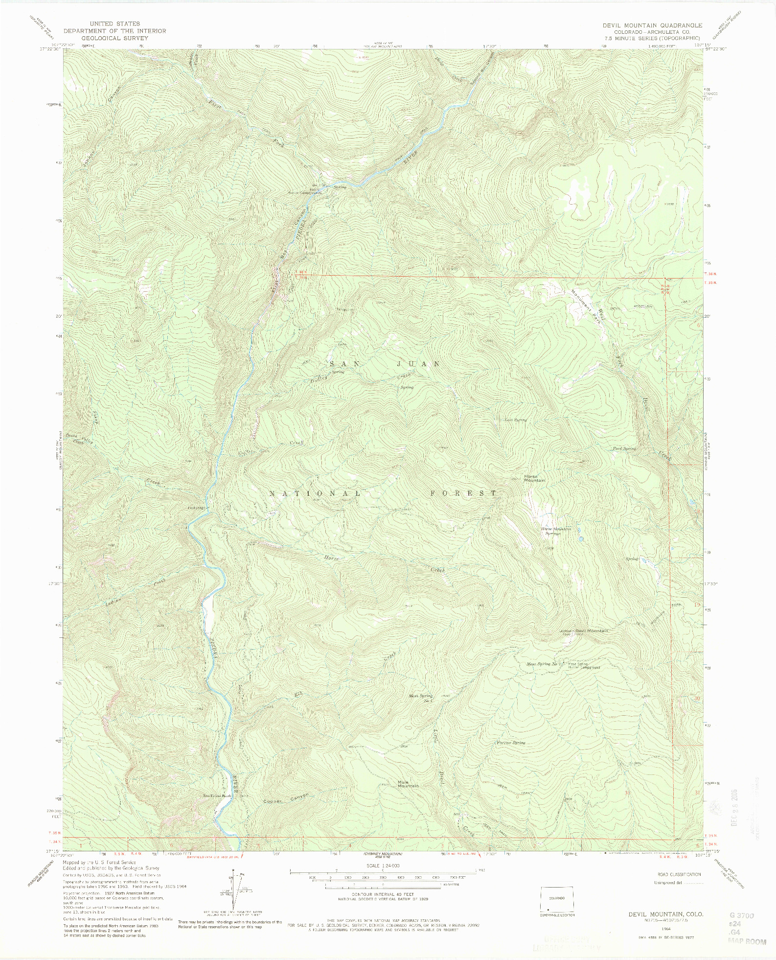 USGS 1:24000-SCALE QUADRANGLE FOR DEVIL MOUNTAIN, CO 1964