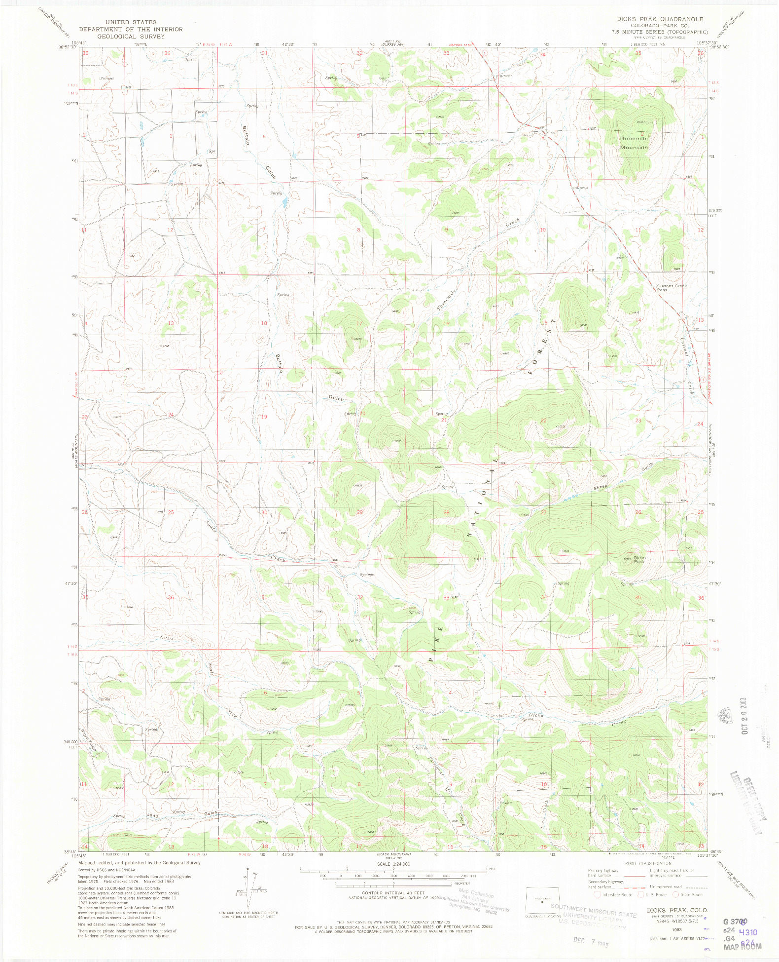 USGS 1:24000-SCALE QUADRANGLE FOR DICKS PEAK, CO 1983