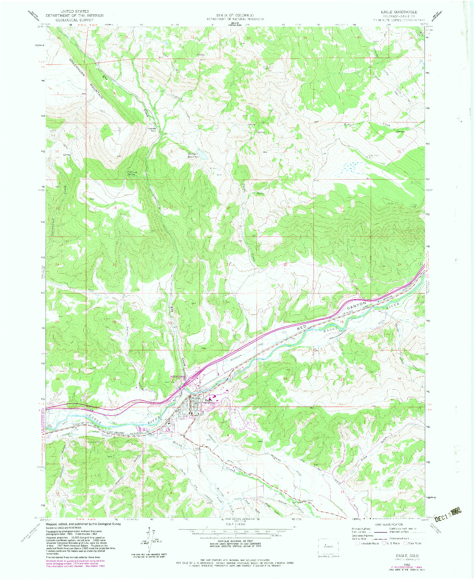 USGS 1:24000-SCALE QUADRANGLE FOR EAGLE, CO 1962