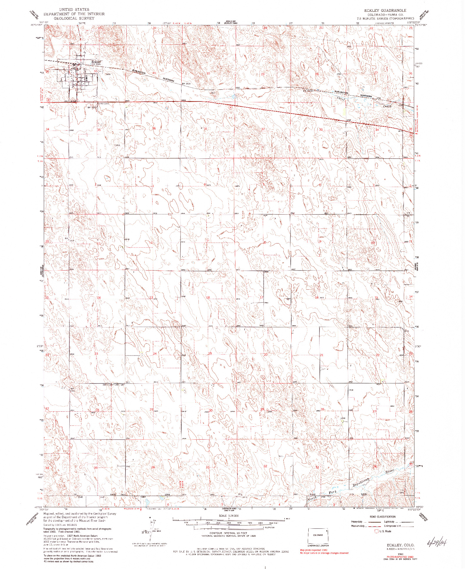 USGS 1:24000-SCALE QUADRANGLE FOR ECKLEY, CO 1961