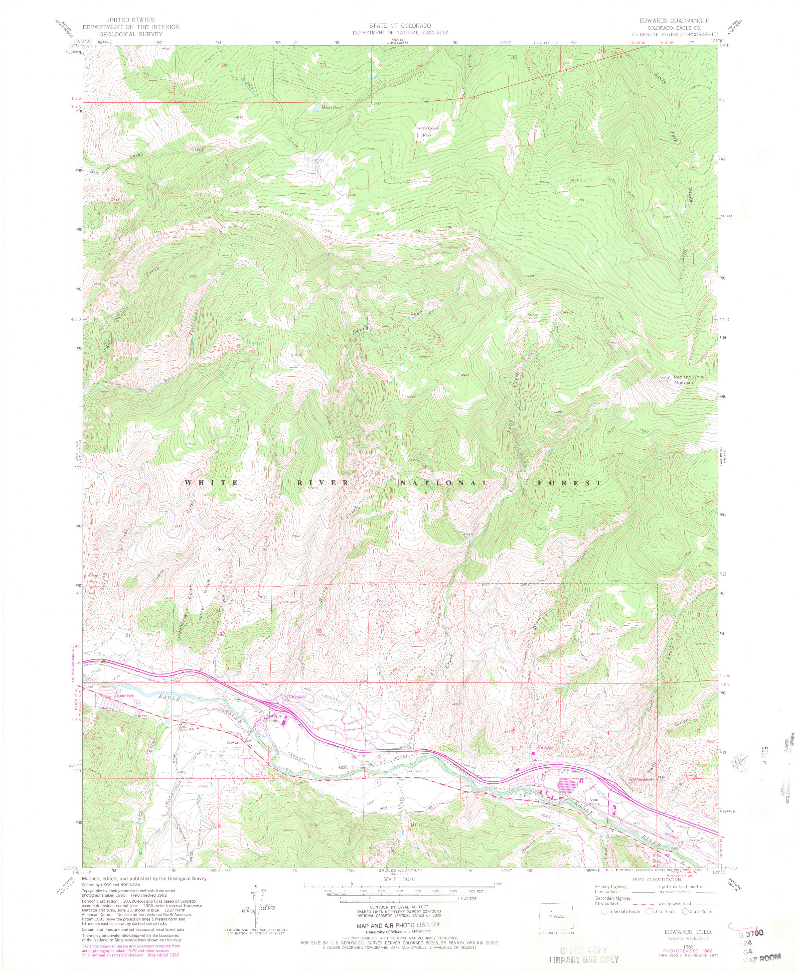 USGS 1:24000-SCALE QUADRANGLE FOR EDWARDS, CO 1962