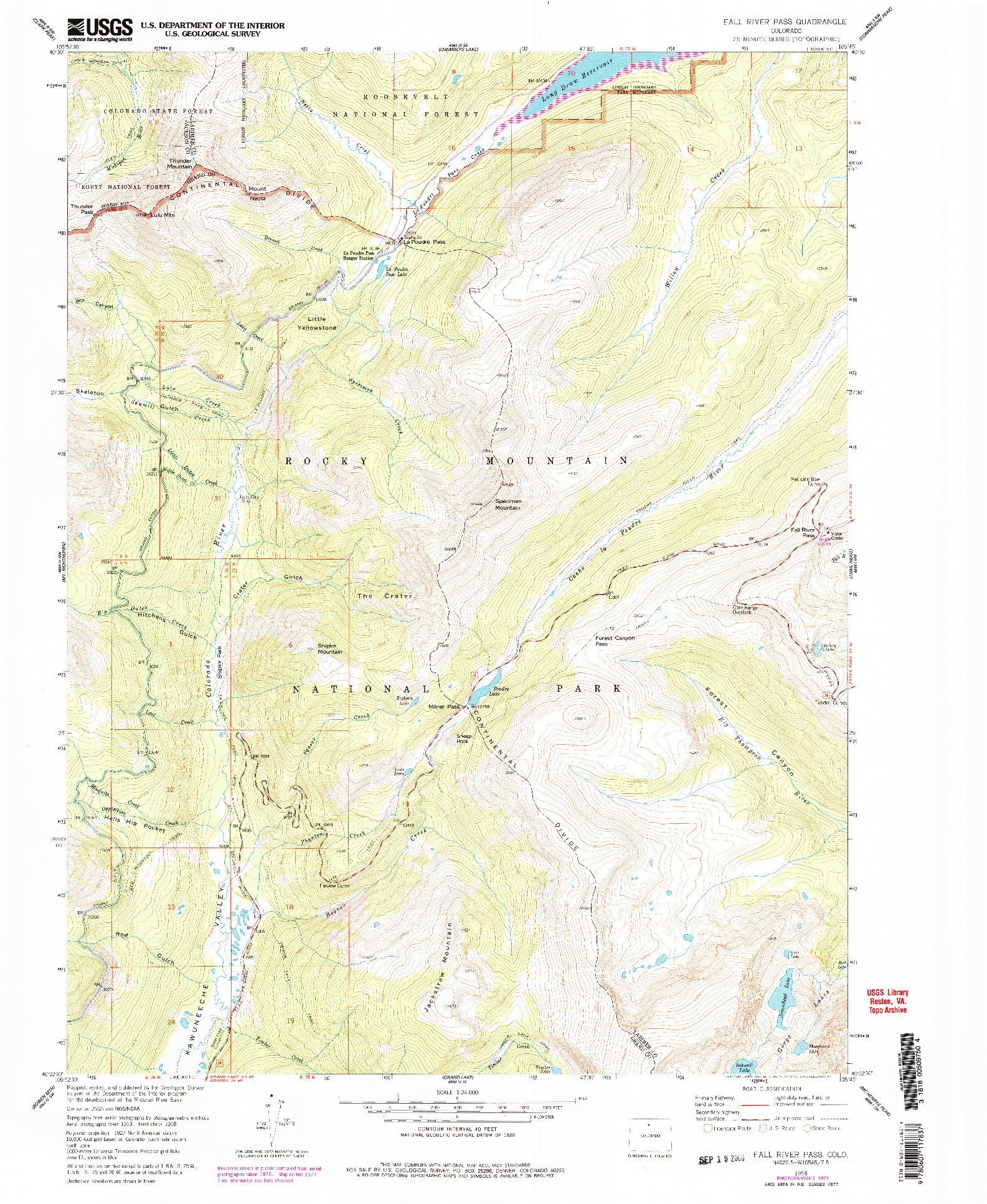 USGS 1:24000-SCALE QUADRANGLE FOR FALL RIVER PASS, CO 1958