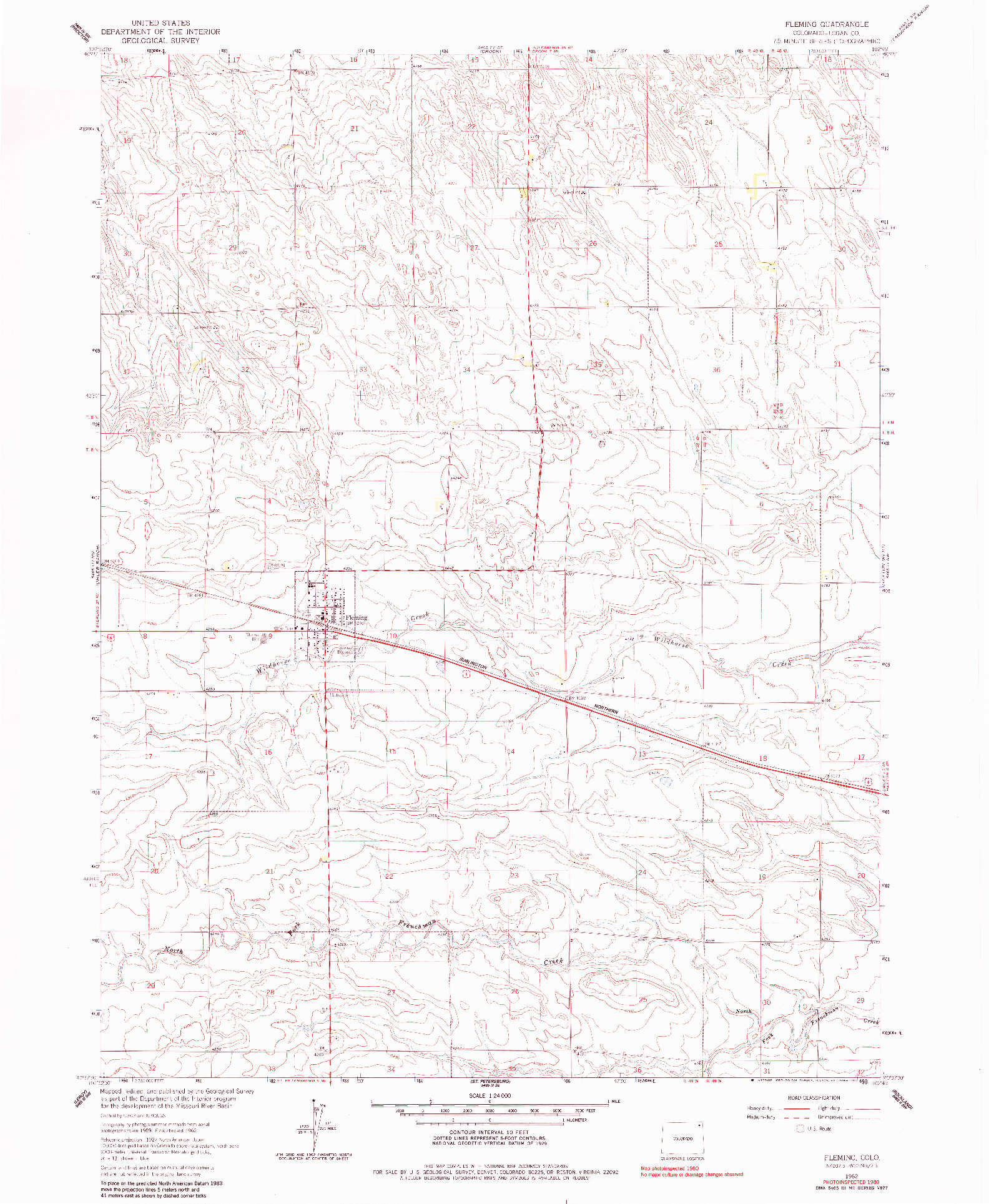 USGS 1:24000-SCALE QUADRANGLE FOR FLEMING, CO 1962