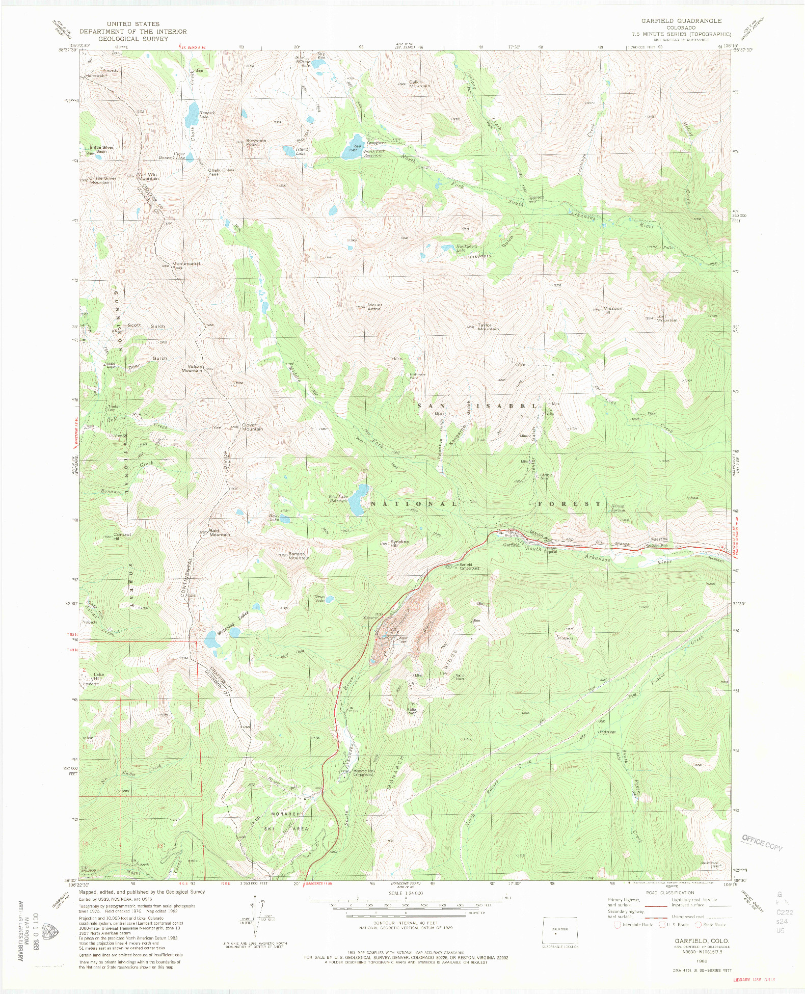 USGS 1:24000-SCALE QUADRANGLE FOR GARFIELD, CO 1982