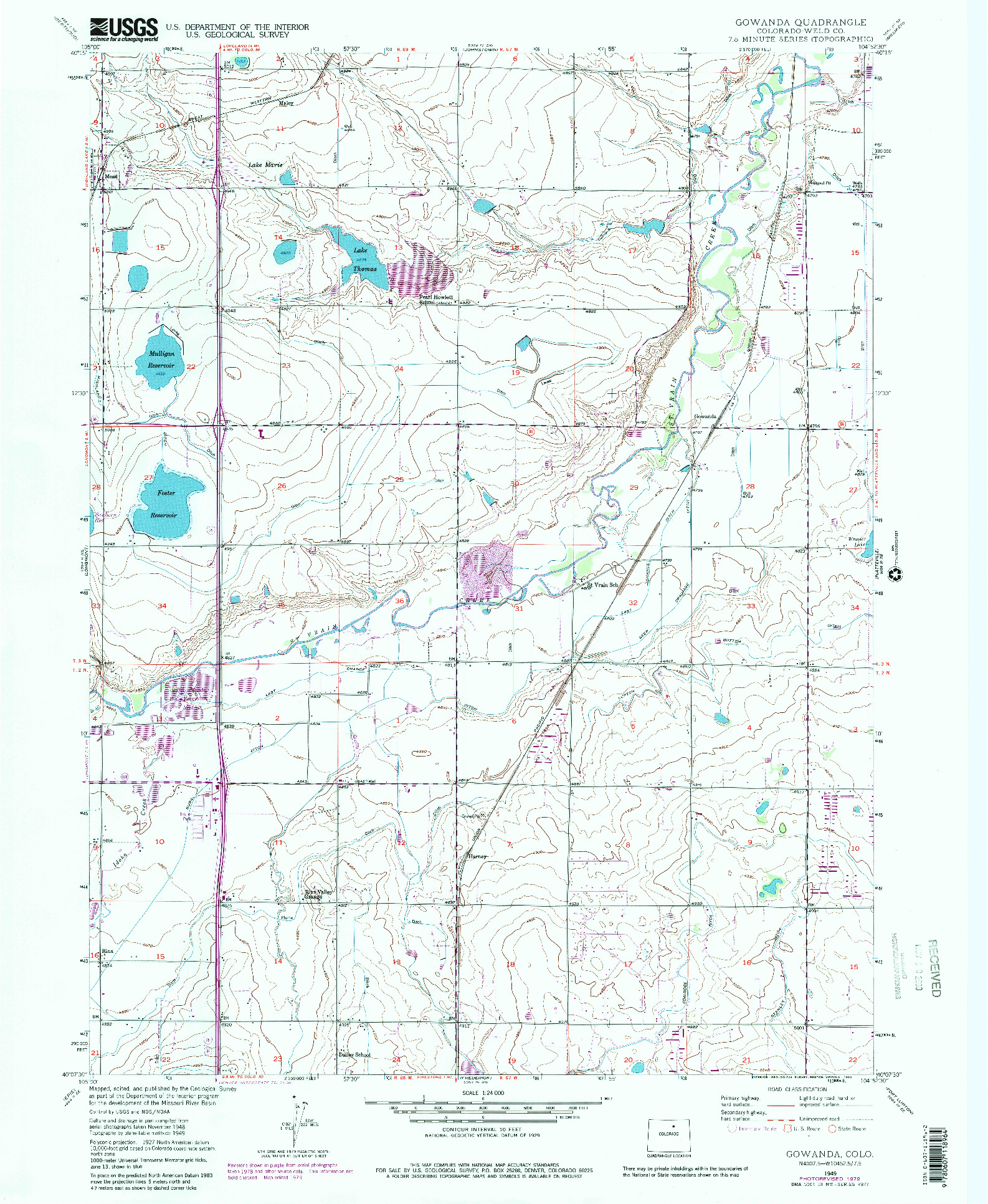 USGS 1:24000-SCALE QUADRANGLE FOR GOWANDA, CO 1949