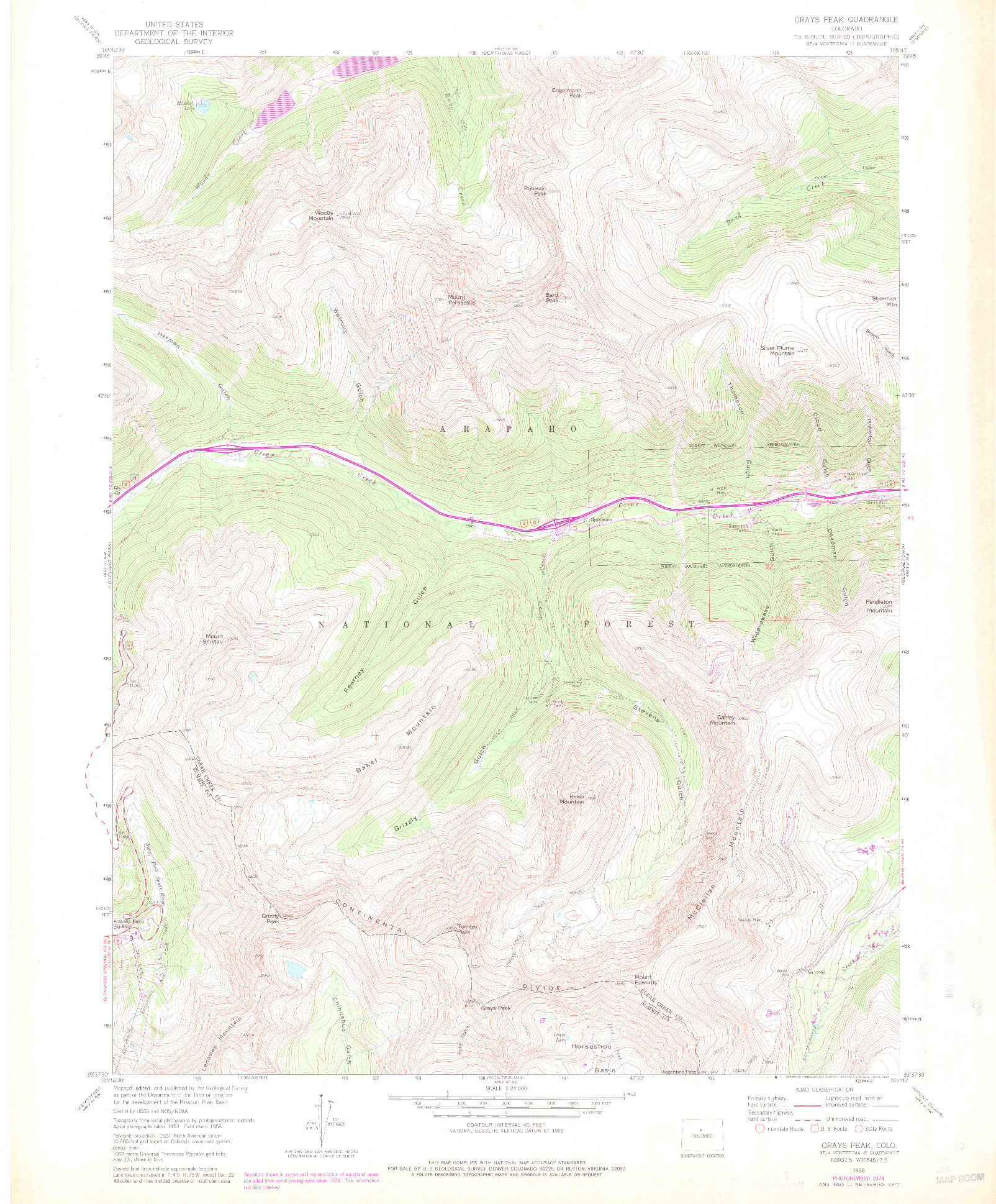 USGS 1:24000-SCALE QUADRANGLE FOR GRAYS PEAK, CO 1958