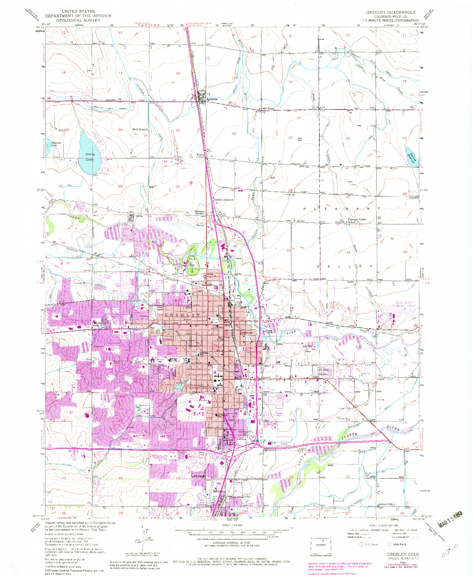 USGS 1:24000-SCALE QUADRANGLE FOR GREELEY, CO 1950