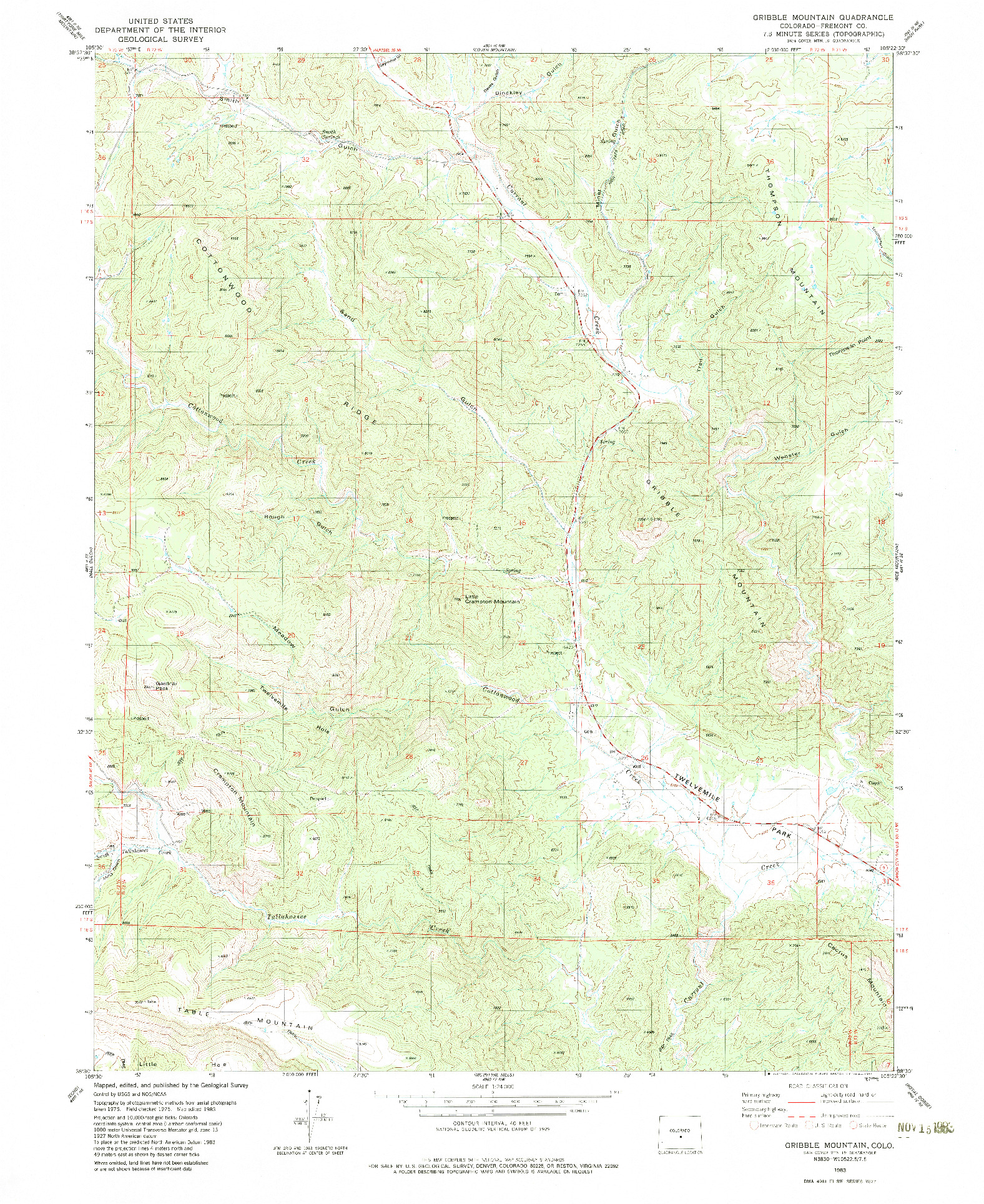 USGS 1:24000-SCALE QUADRANGLE FOR GRIBBLE MOUNTAIN, CO 1983