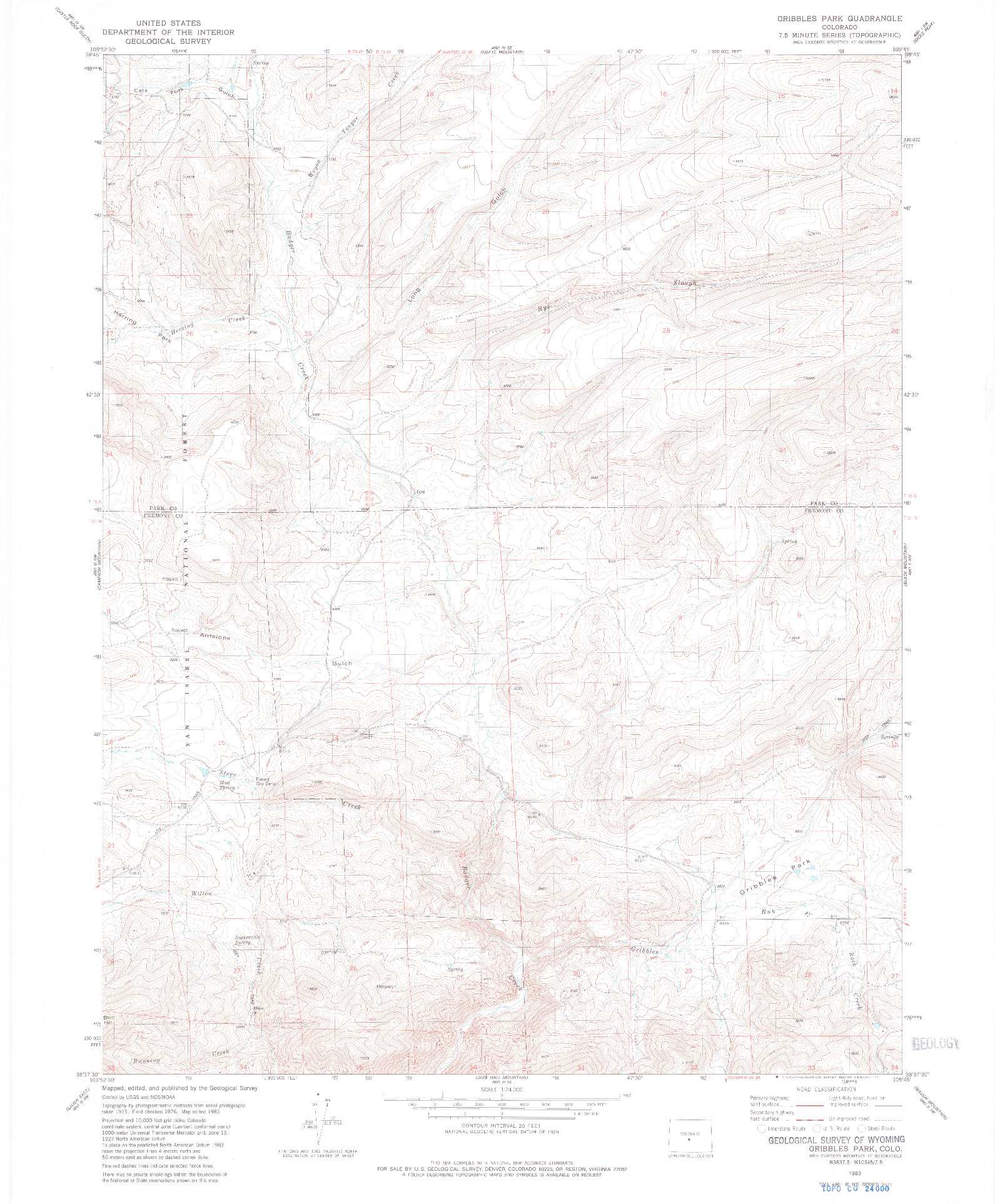 USGS 1:24000-SCALE QUADRANGLE FOR GRIBBLES PARK, CO 1983