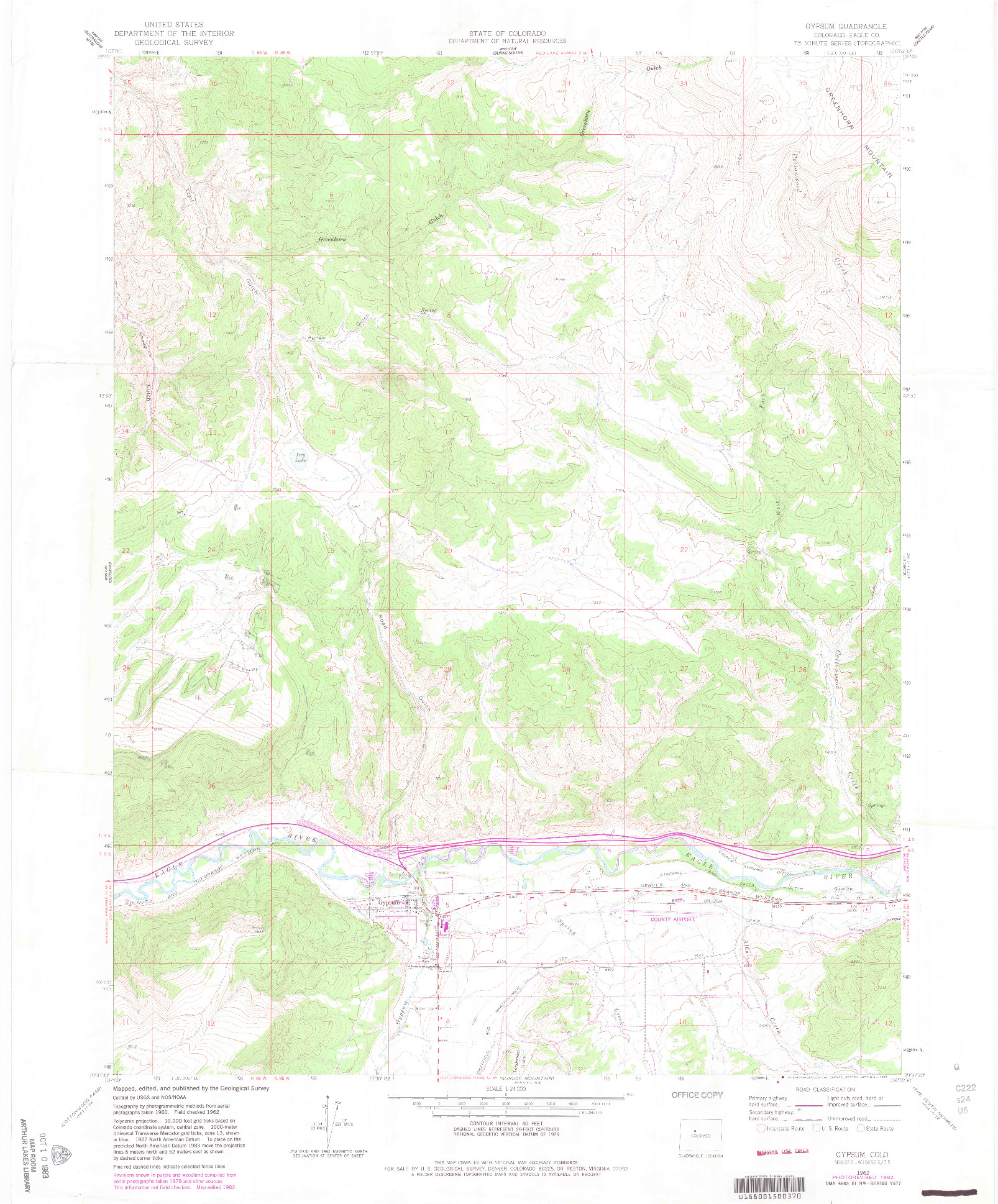 USGS 1:24000-SCALE QUADRANGLE FOR GYPSUM, CO 1962