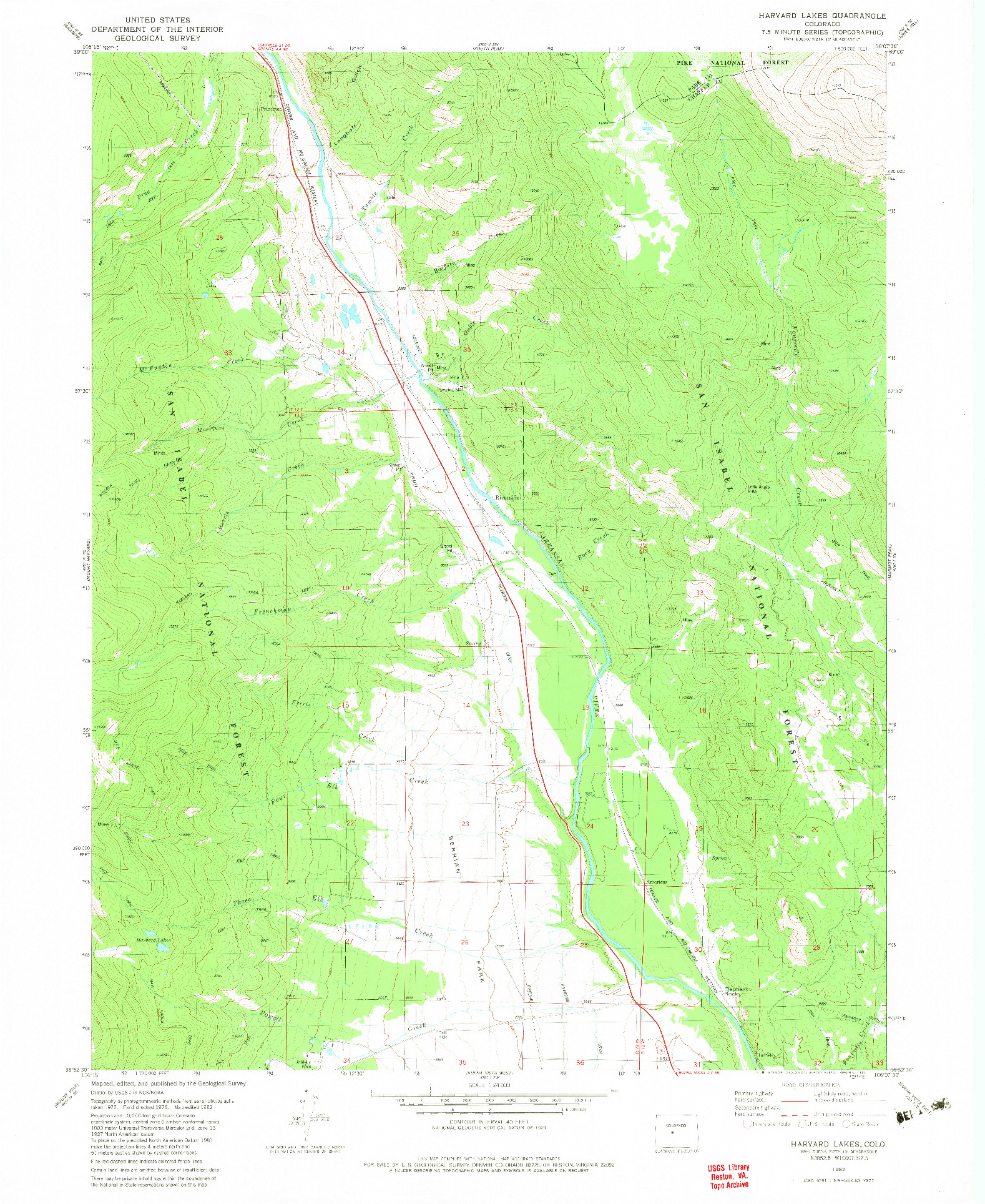 USGS 1:24000-SCALE QUADRANGLE FOR HARVARD LAKES, CO 1982