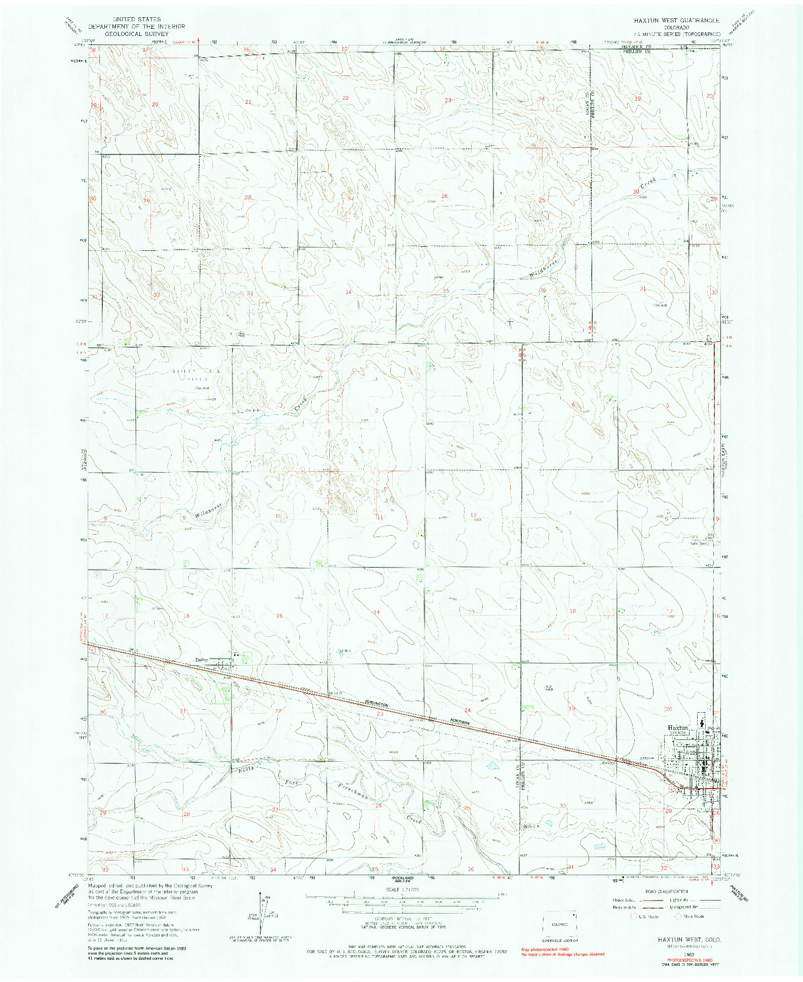 USGS 1:24000-SCALE QUADRANGLE FOR HAXTUN WEST, CO 1962