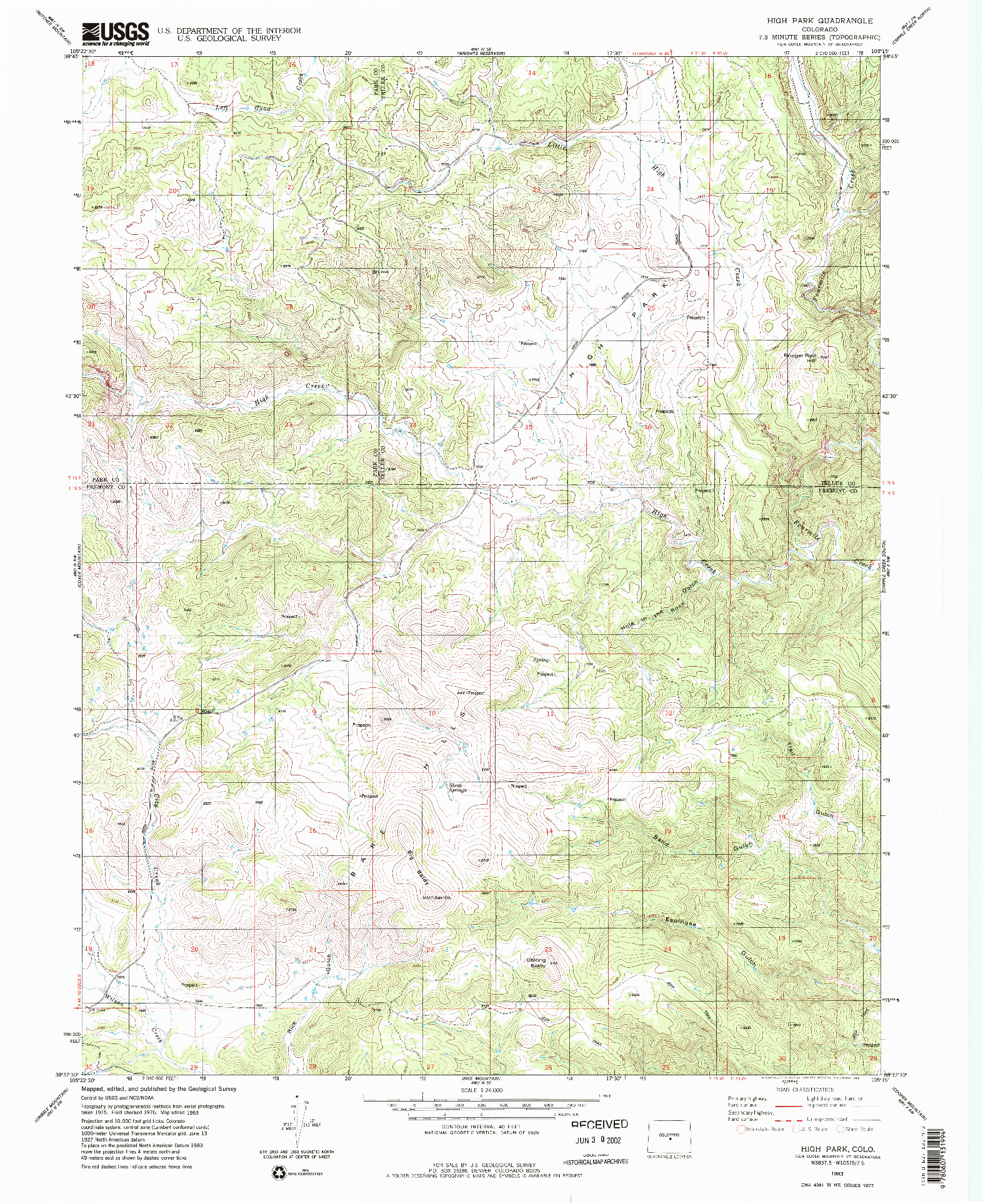 USGS 1:24000-SCALE QUADRANGLE FOR HIGH PARK, CO 1983