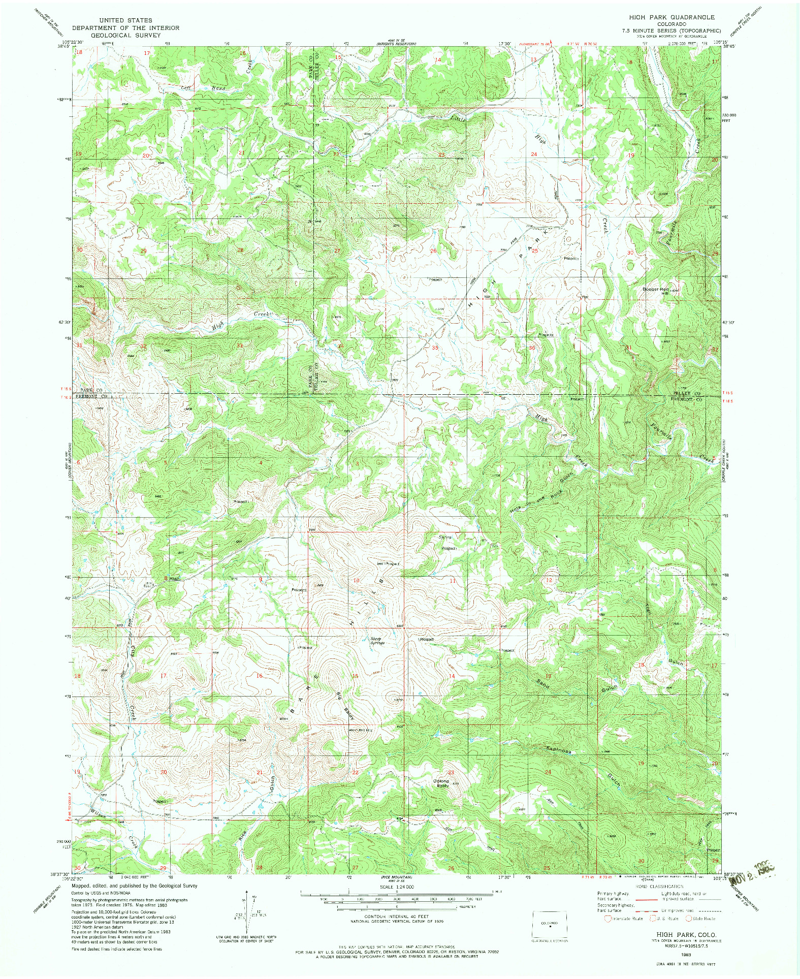 USGS 1:24000-SCALE QUADRANGLE FOR HIGH PARK, CO 1983