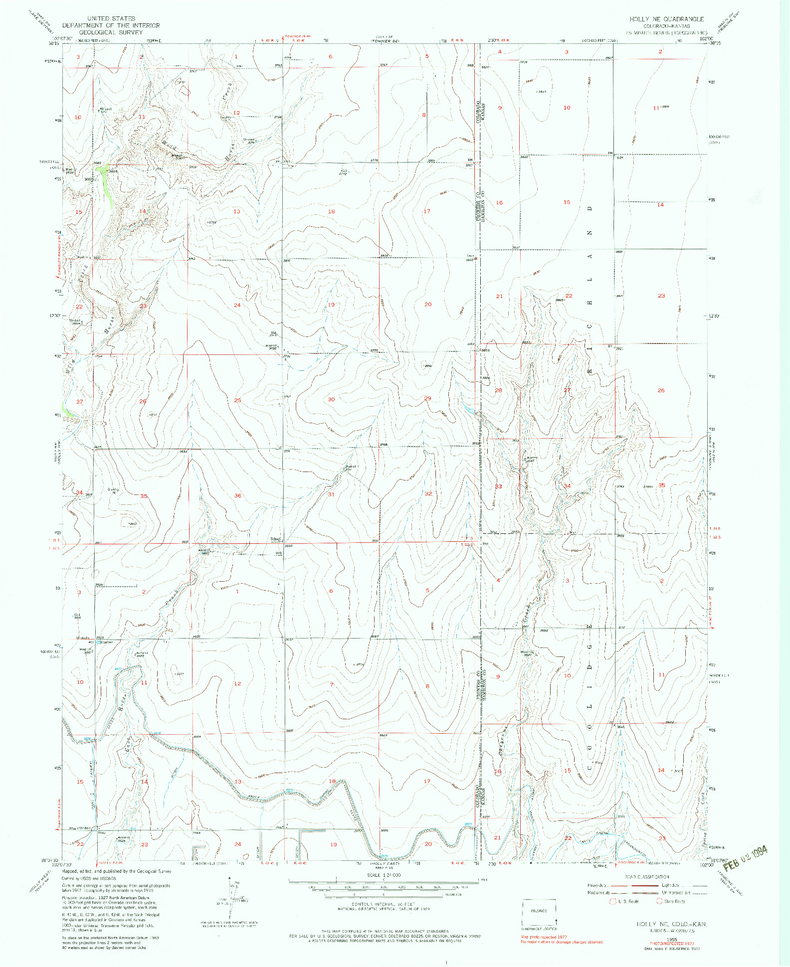 USGS 1:24000-SCALE QUADRANGLE FOR HOLLY NE, CO 1955