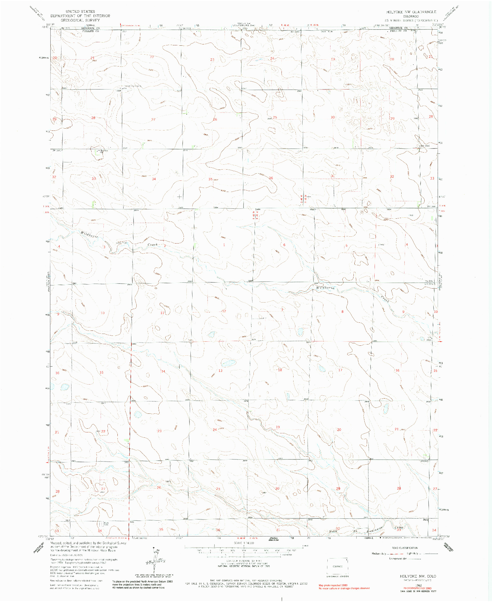 USGS 1:24000-SCALE QUADRANGLE FOR HOLYOKE NW, CO 1962