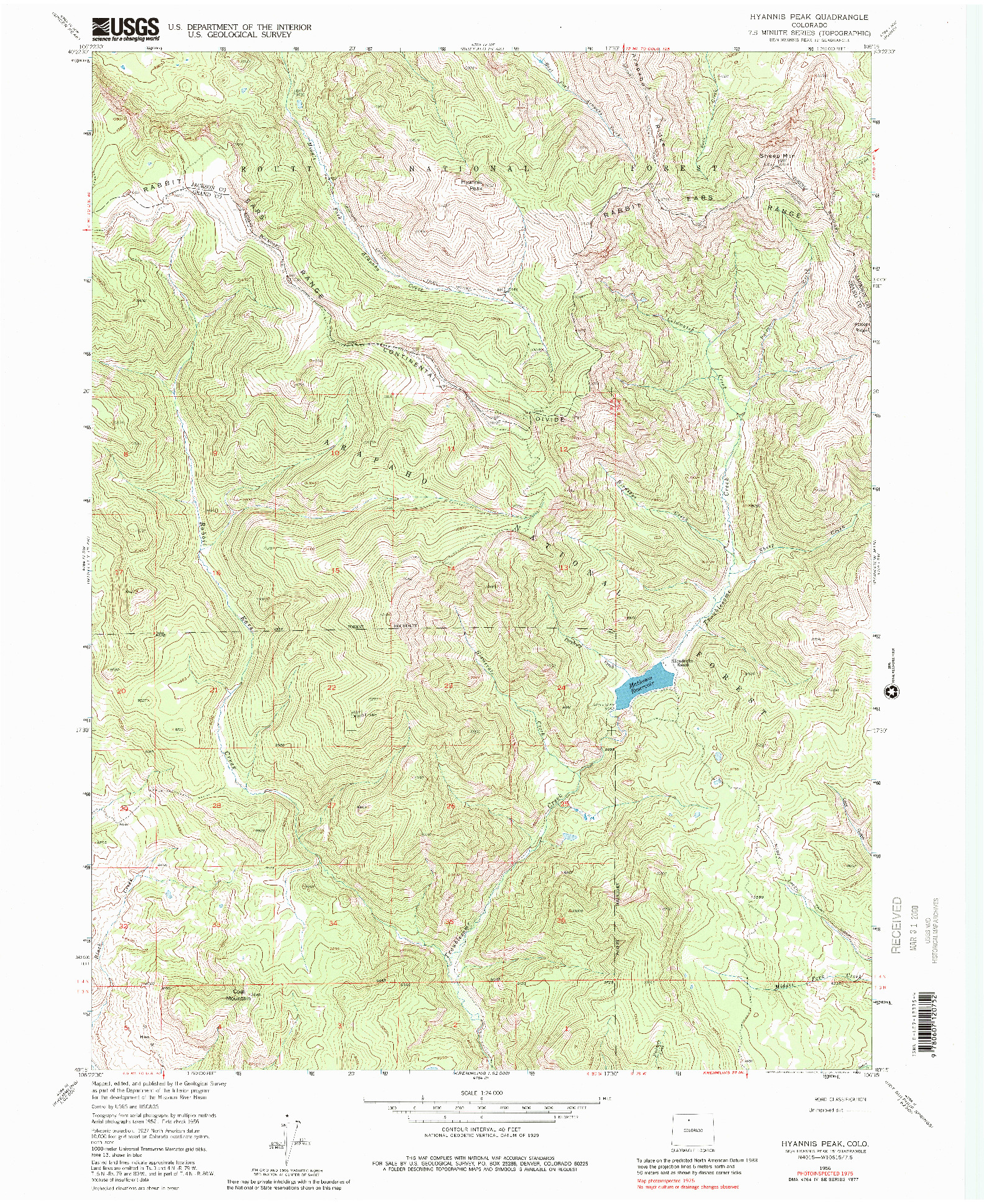 USGS 1:24000-SCALE QUADRANGLE FOR HYANNIS PEAK, CO 1956