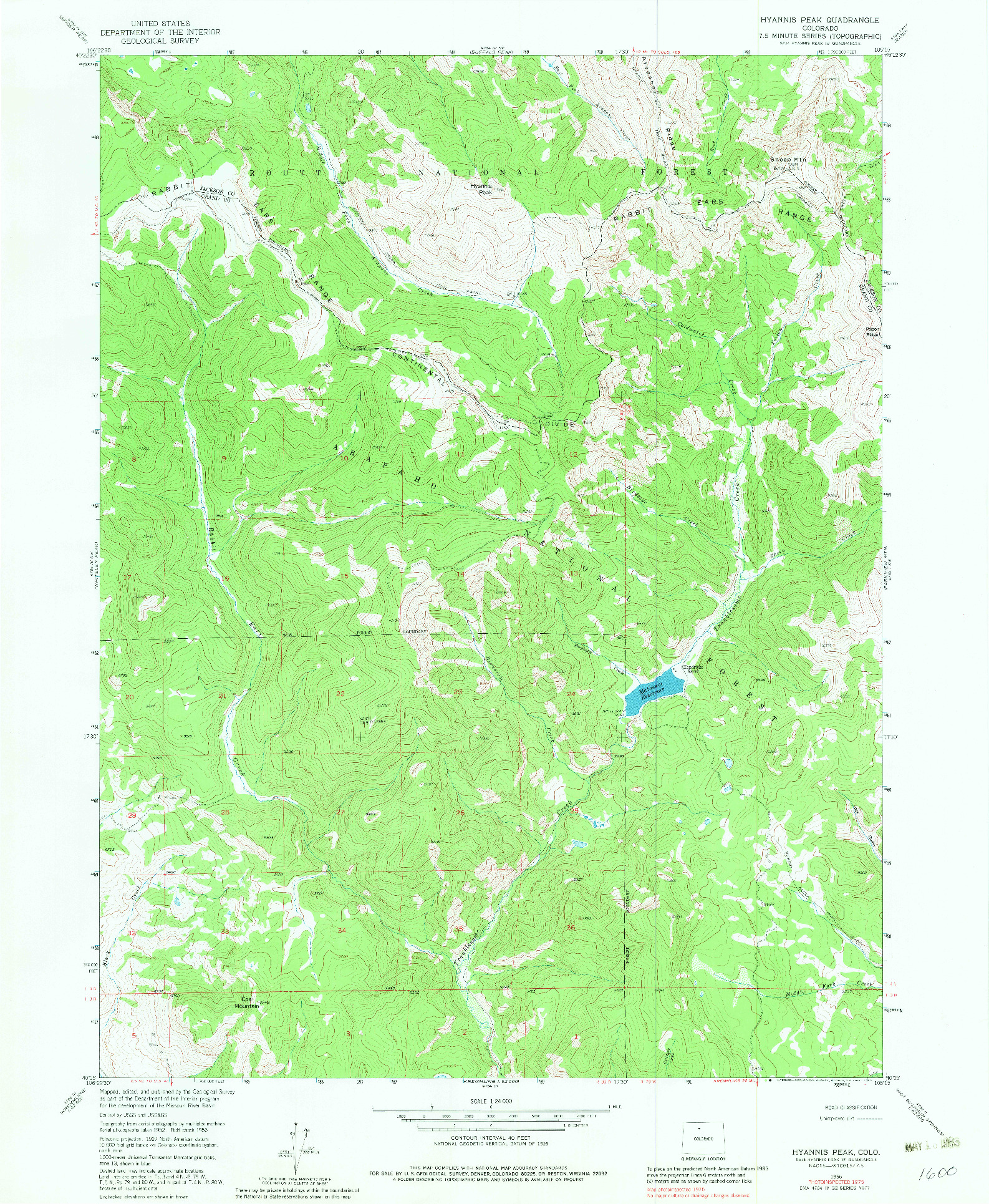 USGS 1:24000-SCALE QUADRANGLE FOR HYANNIS PEAK, CO 1956