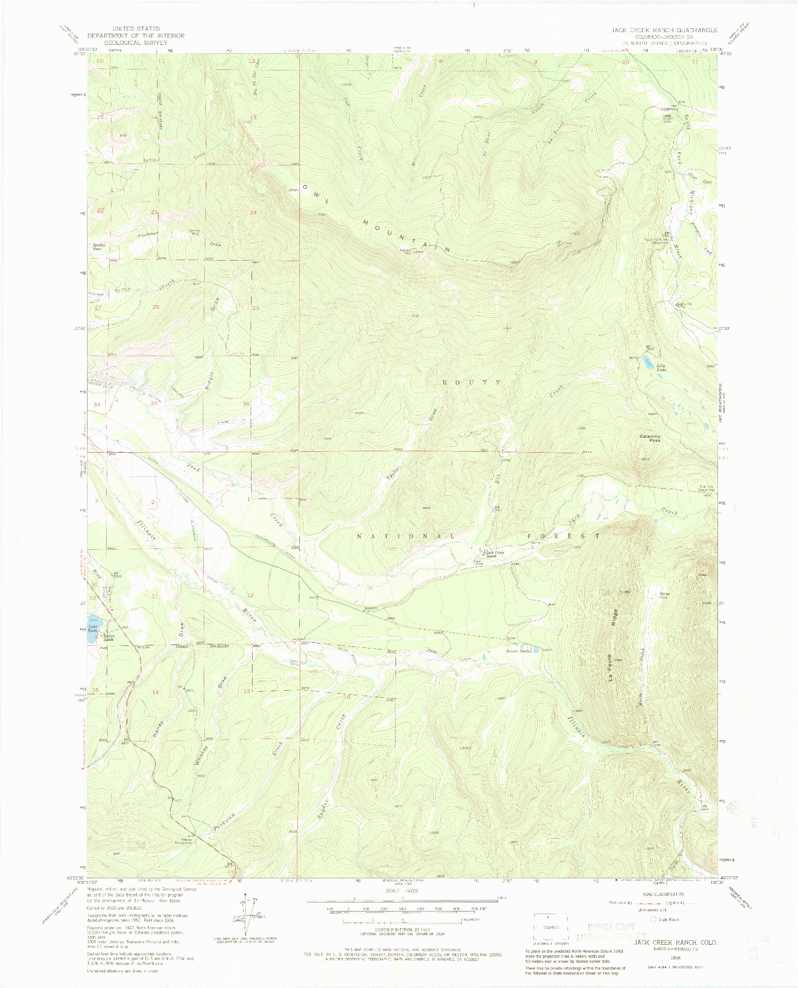 USGS 1:24000-SCALE QUADRANGLE FOR JACK CREEK RANCH, CO 1956