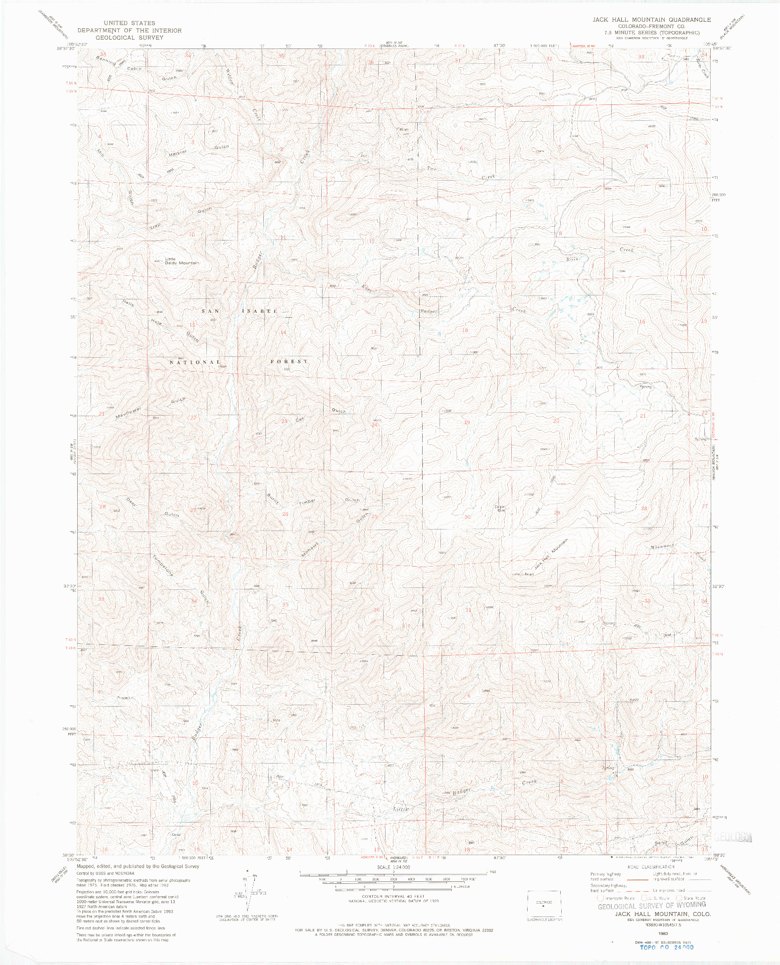 USGS 1:24000-SCALE QUADRANGLE FOR JACK HALL MOUNTAIN, CO 1983
