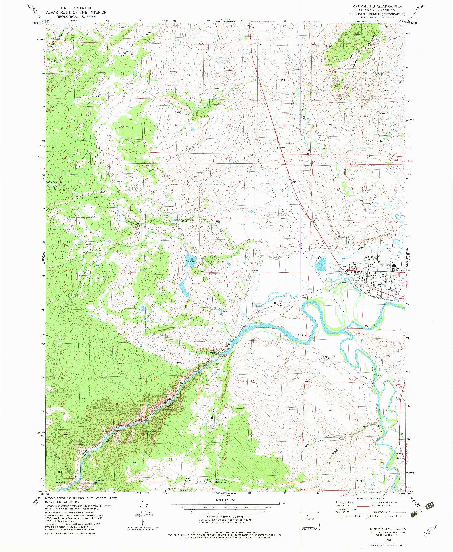 USGS 1:24000-SCALE QUADRANGLE FOR KREMMLING, CO 1981