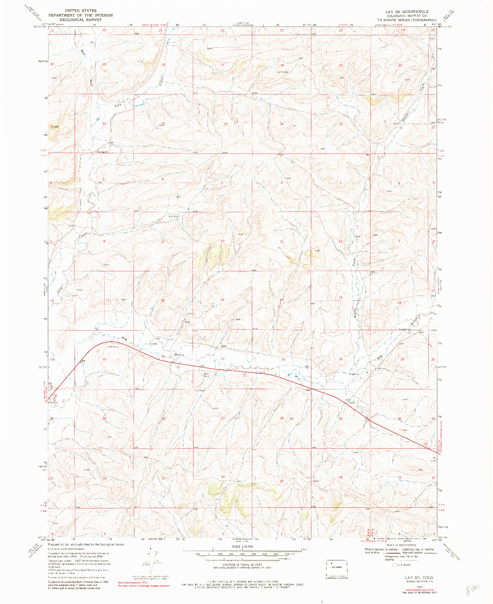 USGS 1:24000-SCALE QUADRANGLE FOR LAY SE, CO 1969