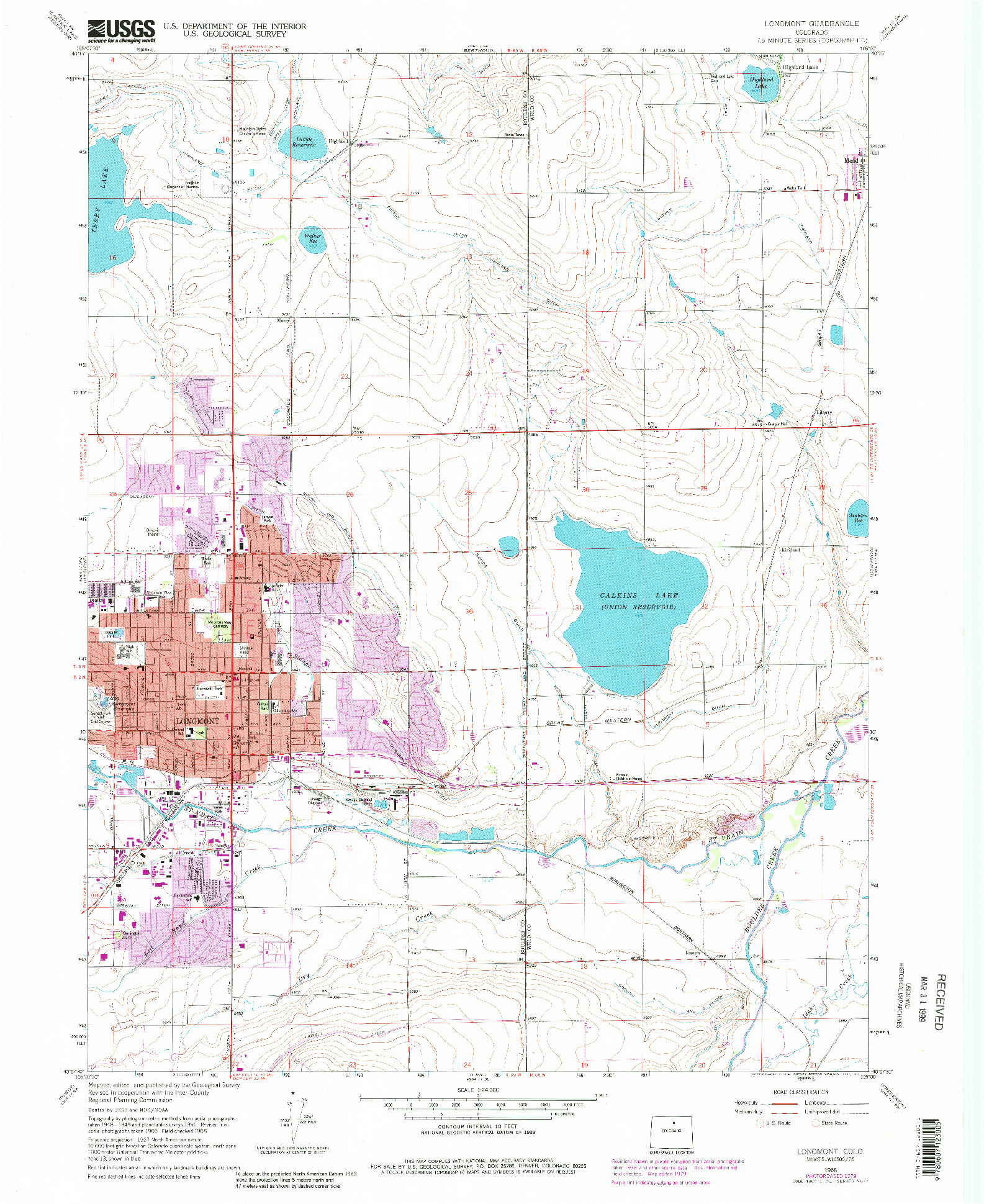 USGS 1:24000-SCALE QUADRANGLE FOR LONGMONT, CO 1968