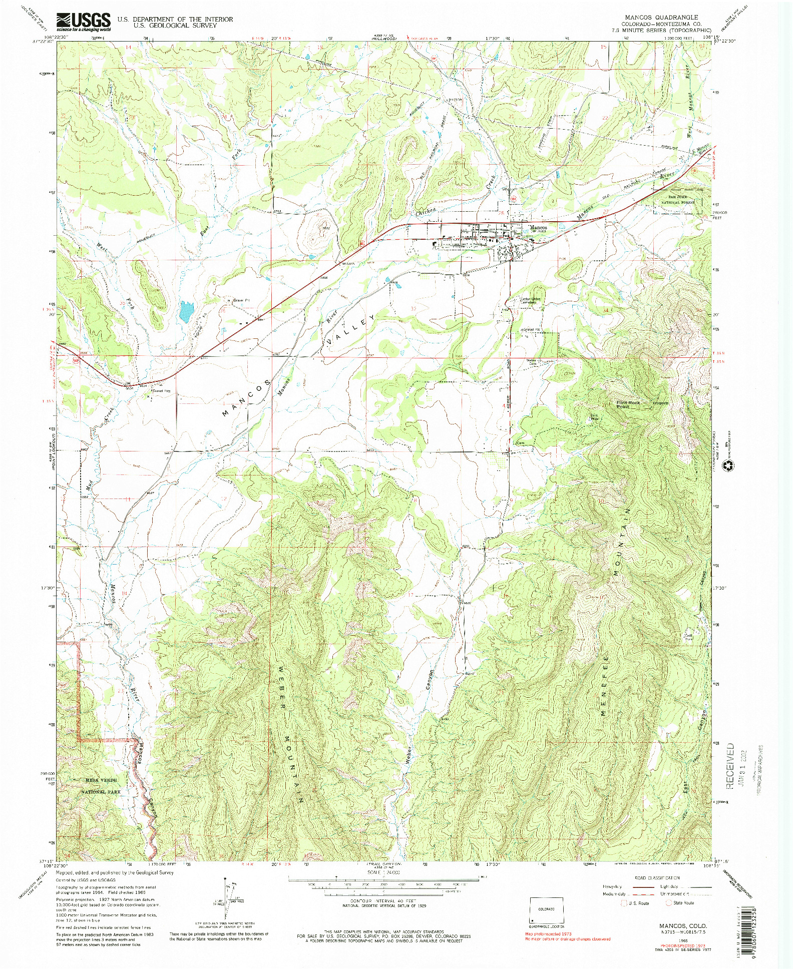 USGS 1:24000-SCALE QUADRANGLE FOR MANCOS, CO 1965