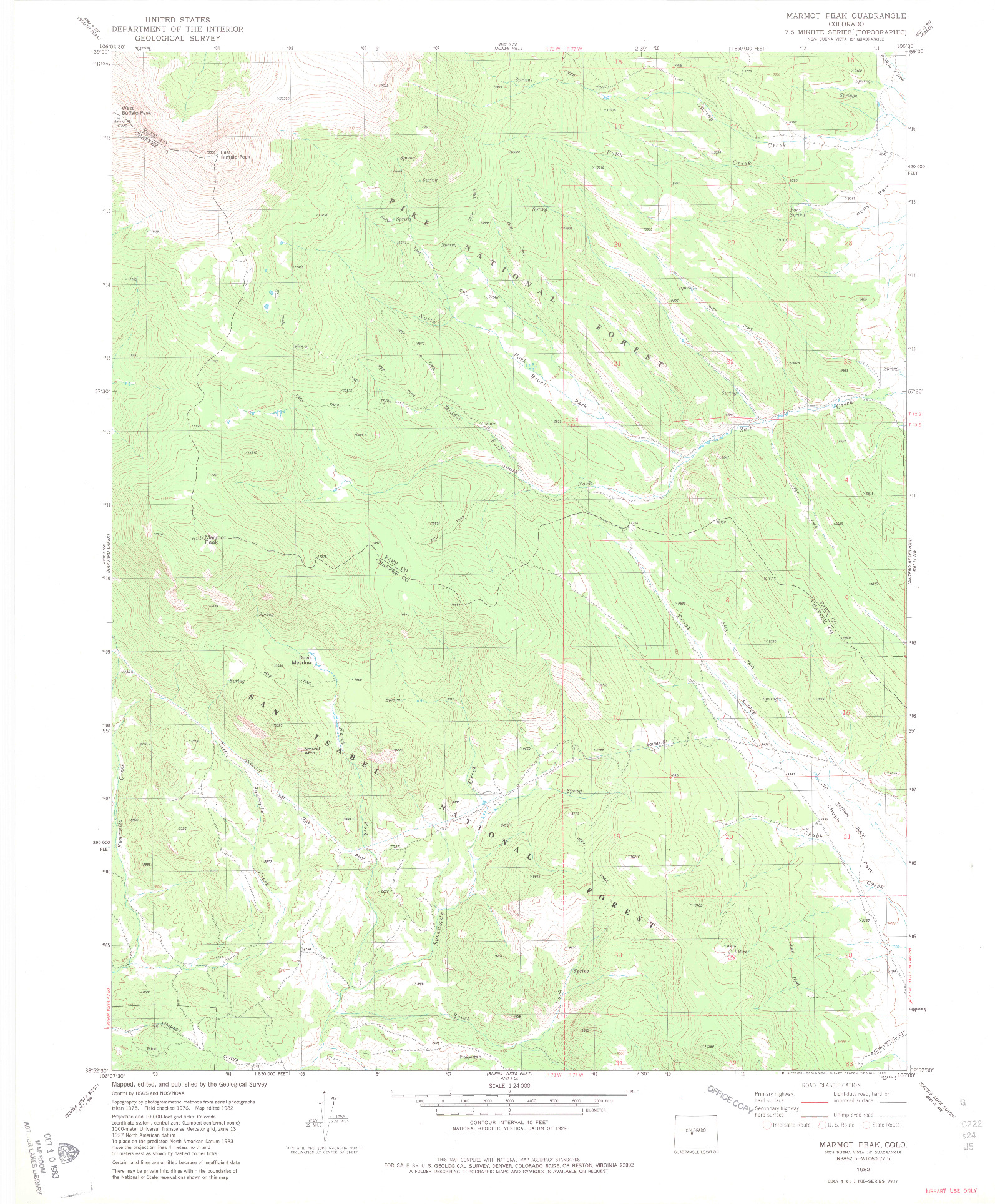 USGS 1:24000-SCALE QUADRANGLE FOR MARMOT PEAK, CO 1982