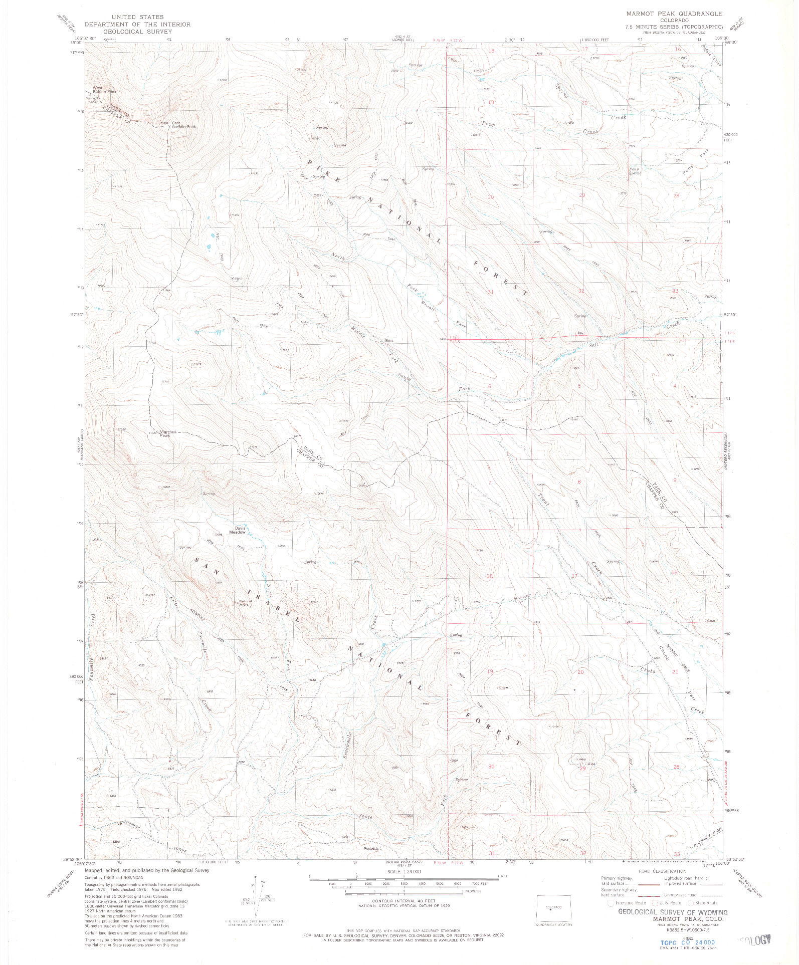USGS 1:24000-SCALE QUADRANGLE FOR MARMOT PEAK, CO 1982