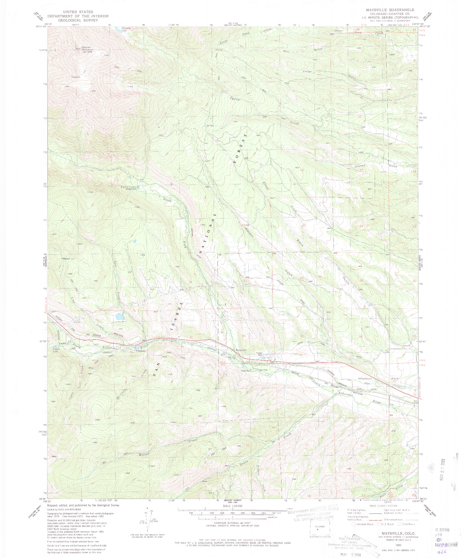 USGS 1:24000-SCALE QUADRANGLE FOR MAYSVILLE, CO 1983