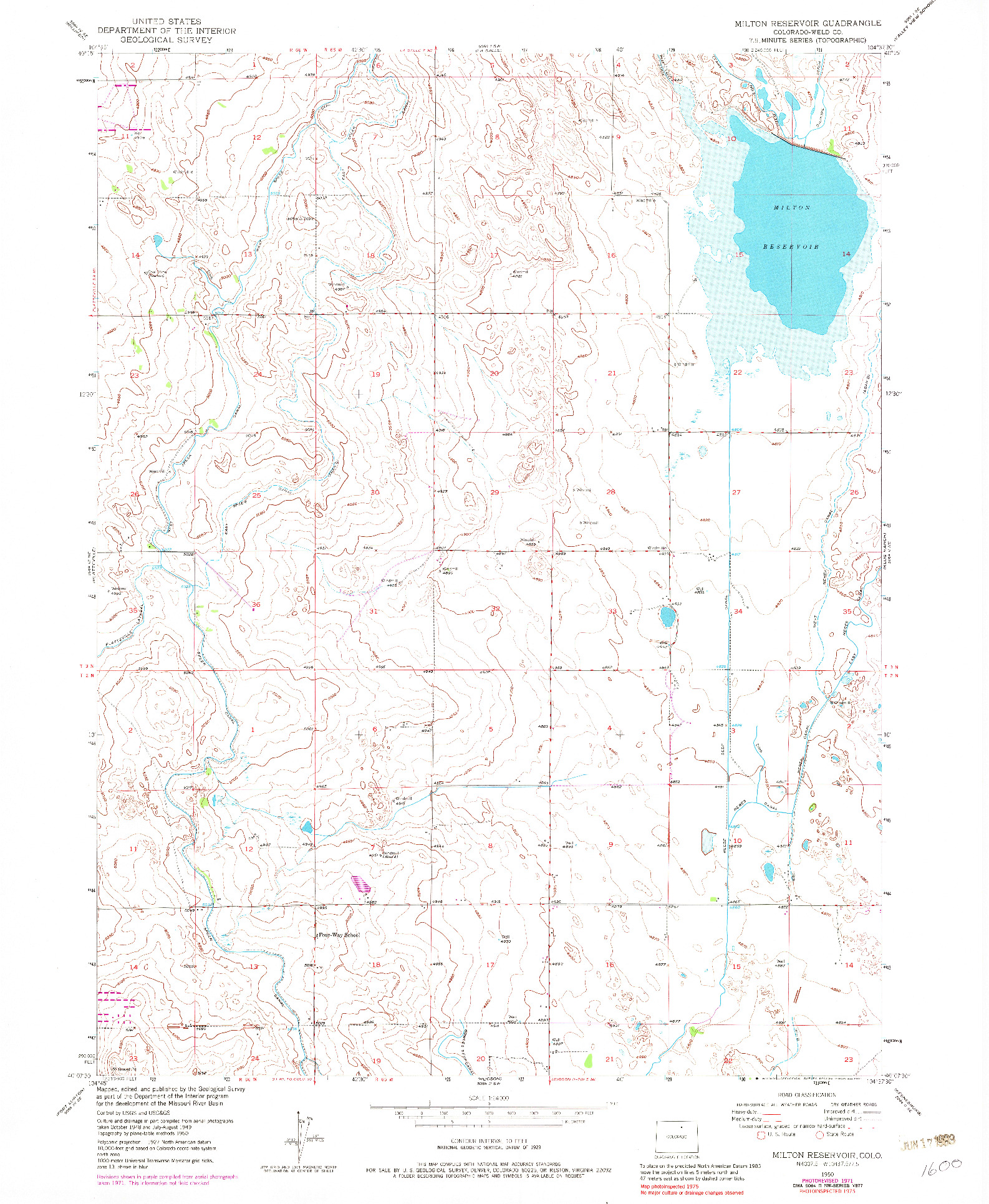 USGS 1:24000-SCALE QUADRANGLE FOR MILTON RESERVOIR, CO 1950
