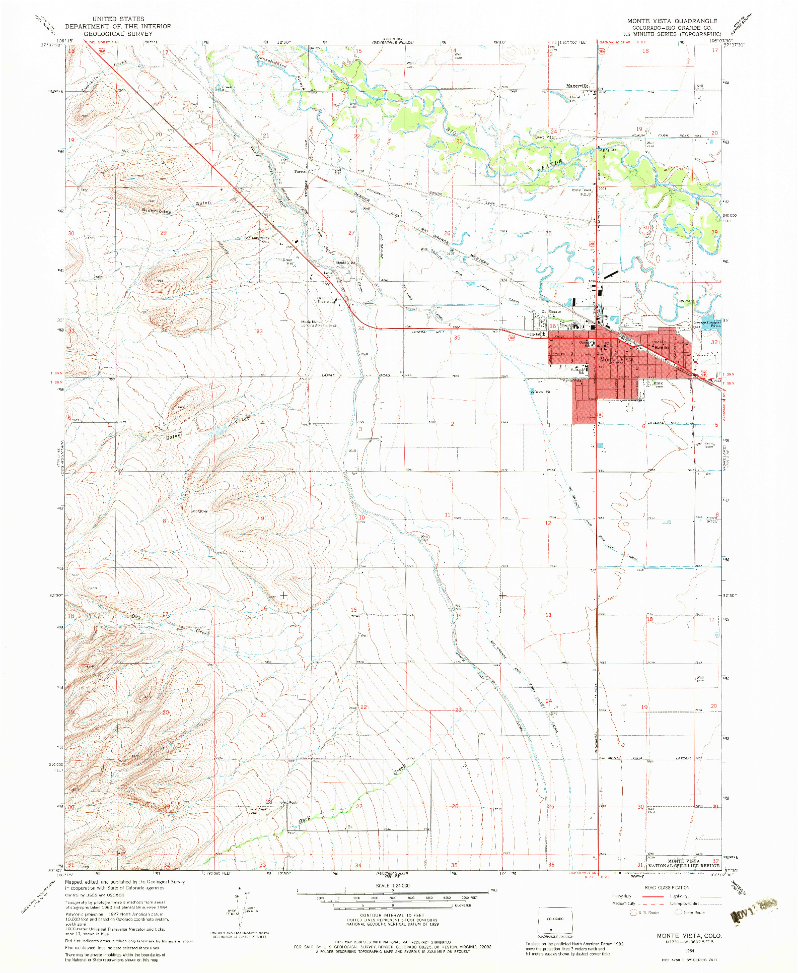 USGS 1:24000-SCALE QUADRANGLE FOR MONTE VISTA, CO 1964