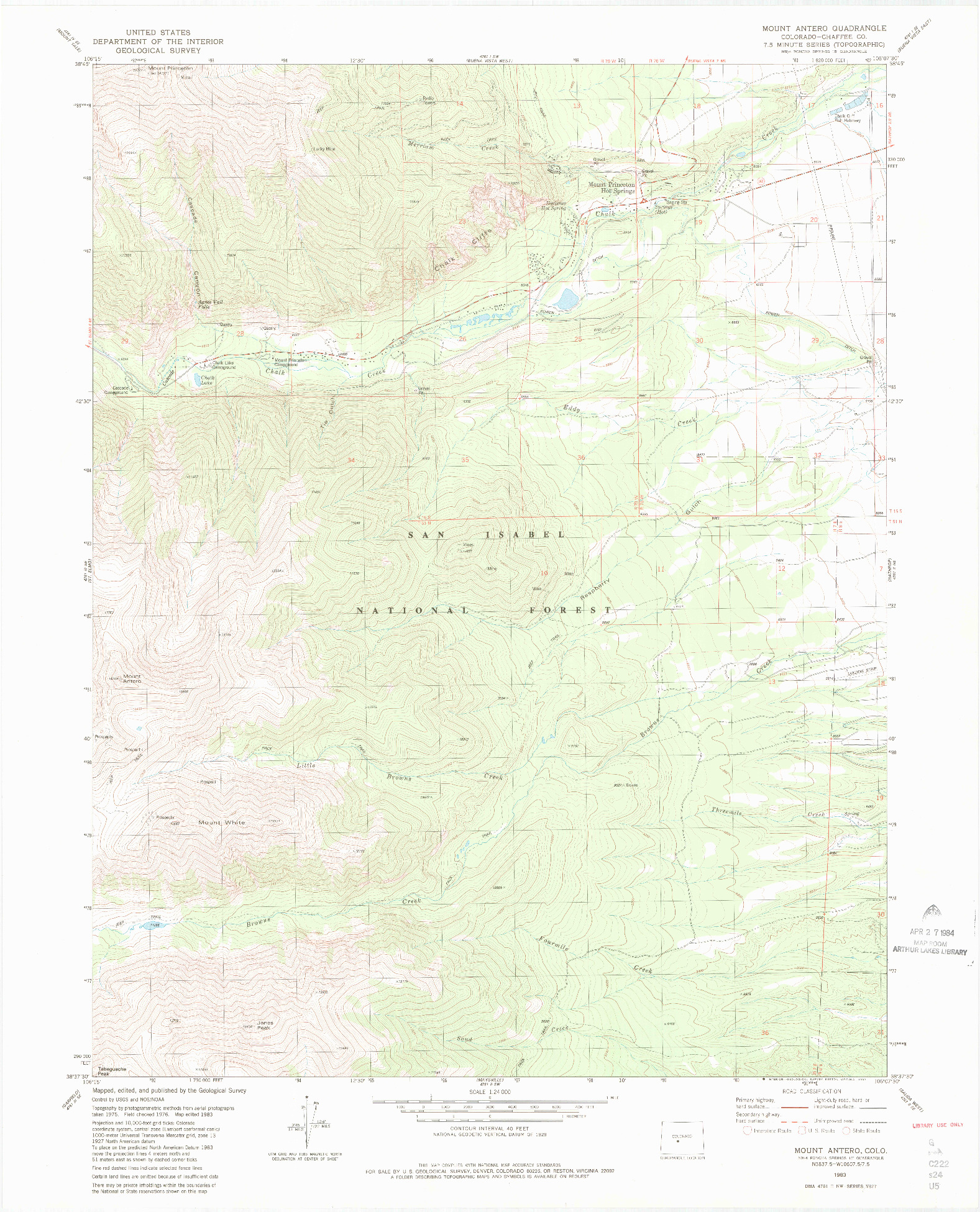 USGS 1:24000-SCALE QUADRANGLE FOR MOUNT ANTERO, CO 1983