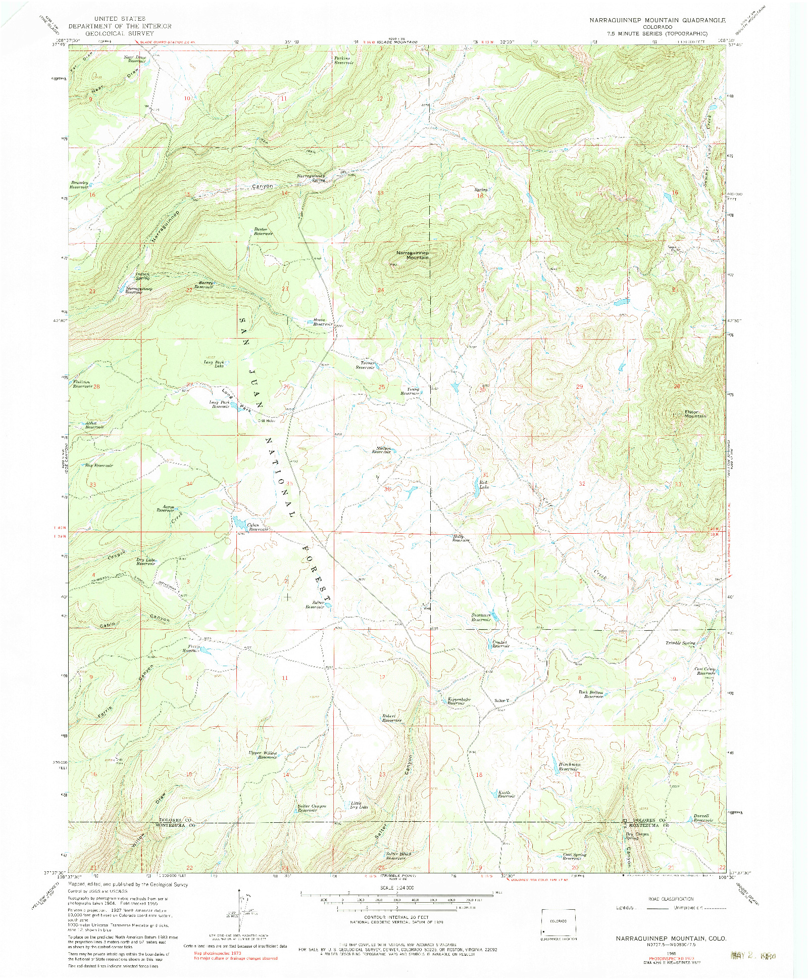 USGS 1:24000-SCALE QUADRANGLE FOR NARRAGUINNEP MOUNTAIN, CO 1965