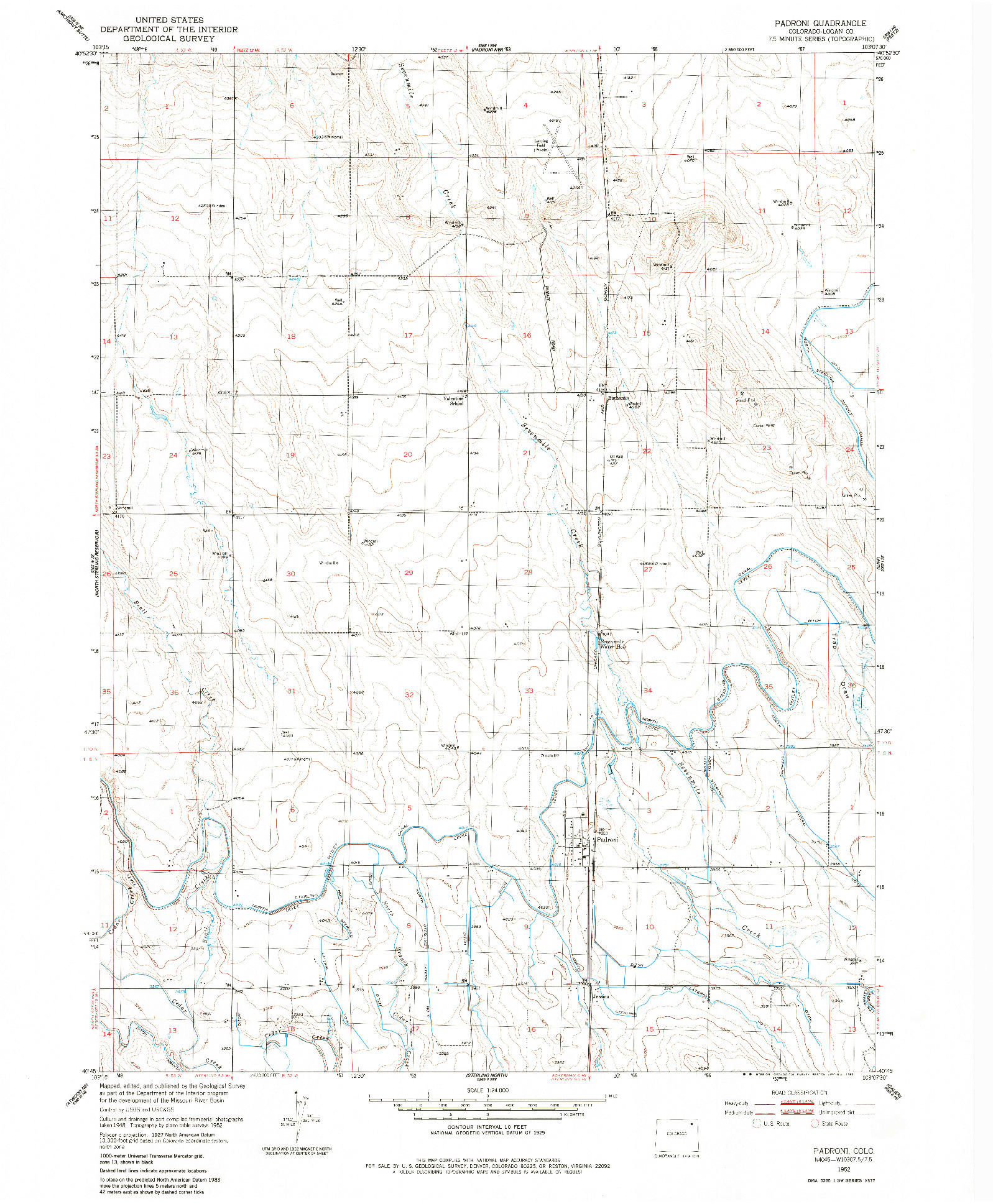 USGS 1:24000-SCALE QUADRANGLE FOR PADRONI, CO 1952