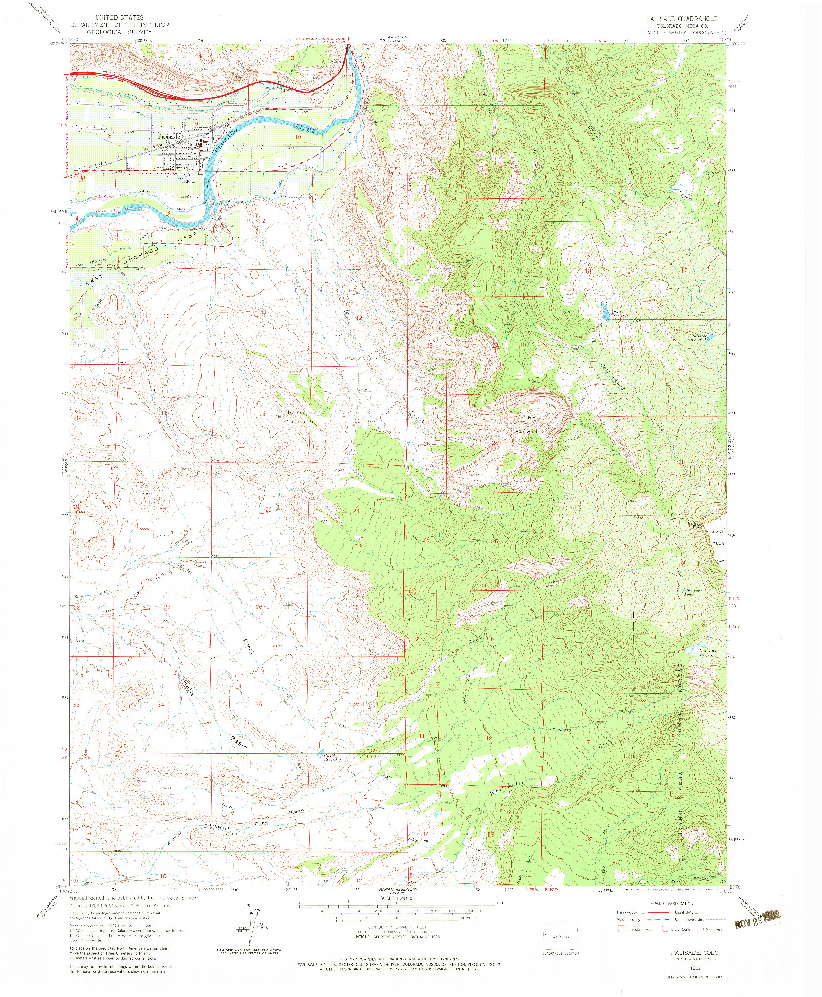 USGS 1:24000-SCALE QUADRANGLE FOR PALISADE, CO 1962