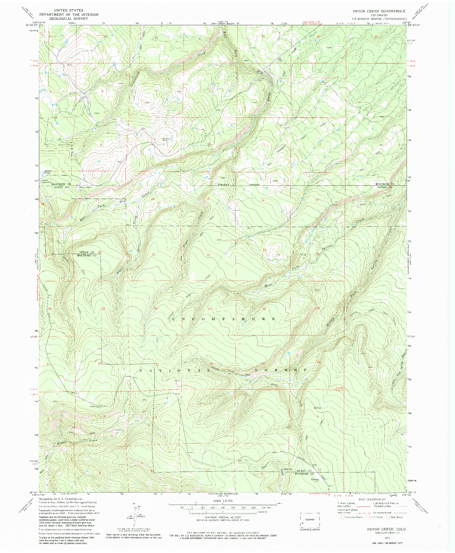 USGS 1:24000-SCALE QUADRANGLE FOR PRYOR CREEK, CO 1973